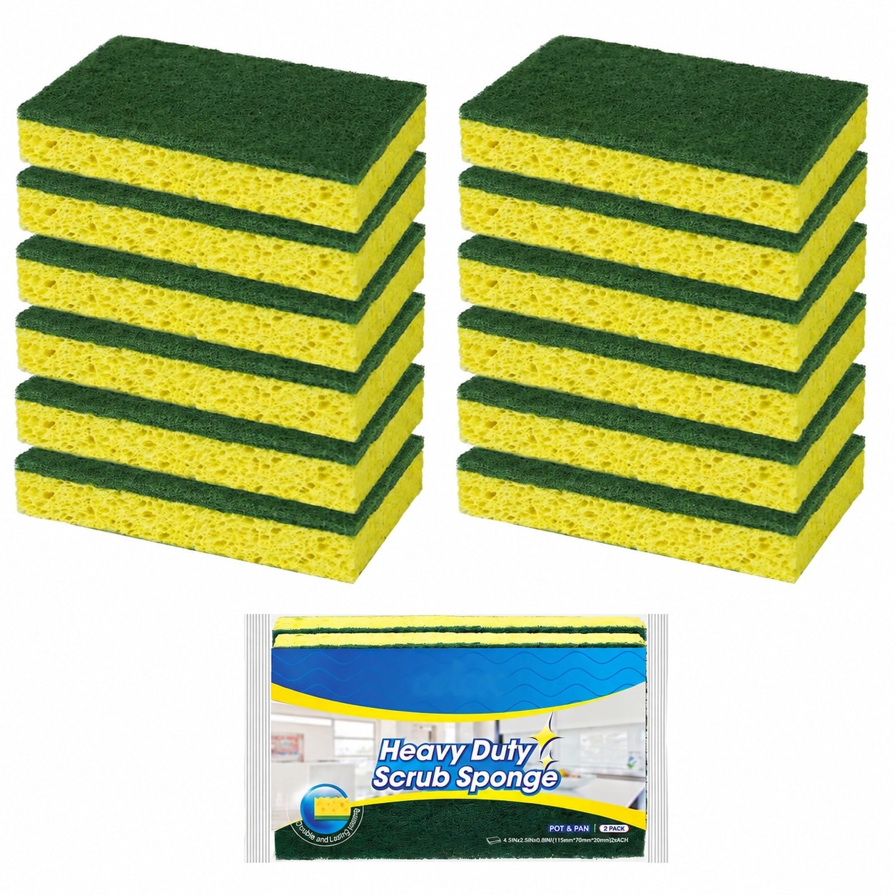 DYRCJ  Dual Sided Dish Sponge 12 Pack Heavy Duty Non Scratch Kitchen and Household Cleaning Sponges Highly Absorbent and Easy to Dry for Reuse
