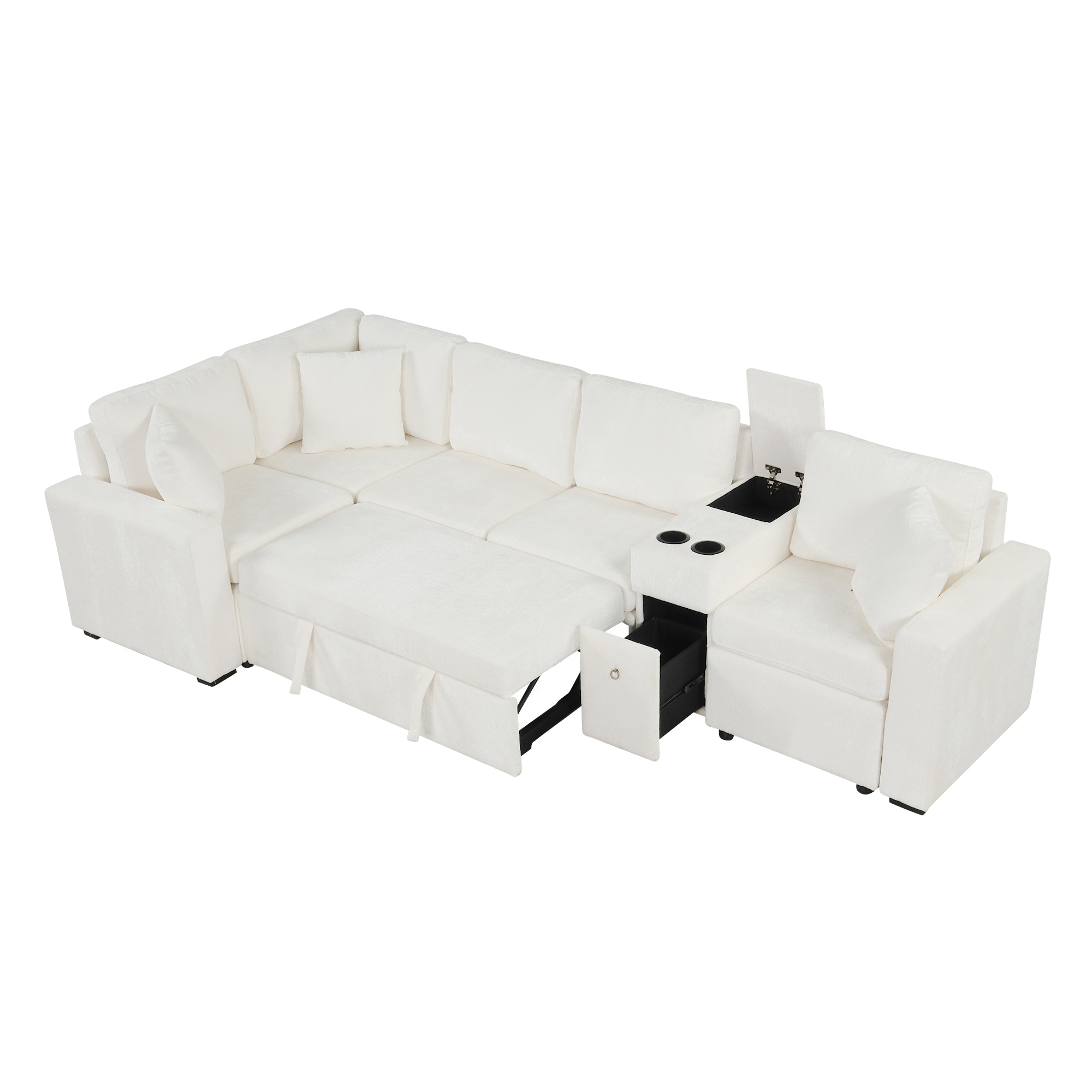 Bybafun YA3700403 120.5-in Modern White Chenille 4 -seater Sleeper