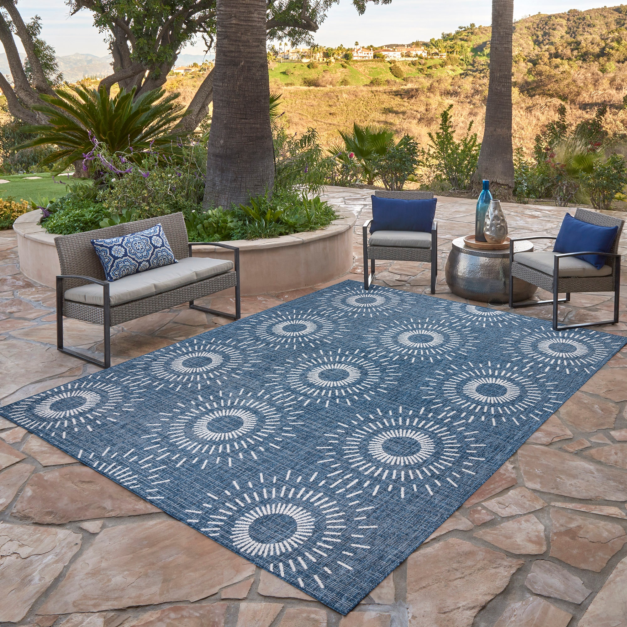GERTMENIAN 32462 8 x 10 (ft) Polypropylene Navy Rectangular Indoor/Outdoor Geometric Area rug