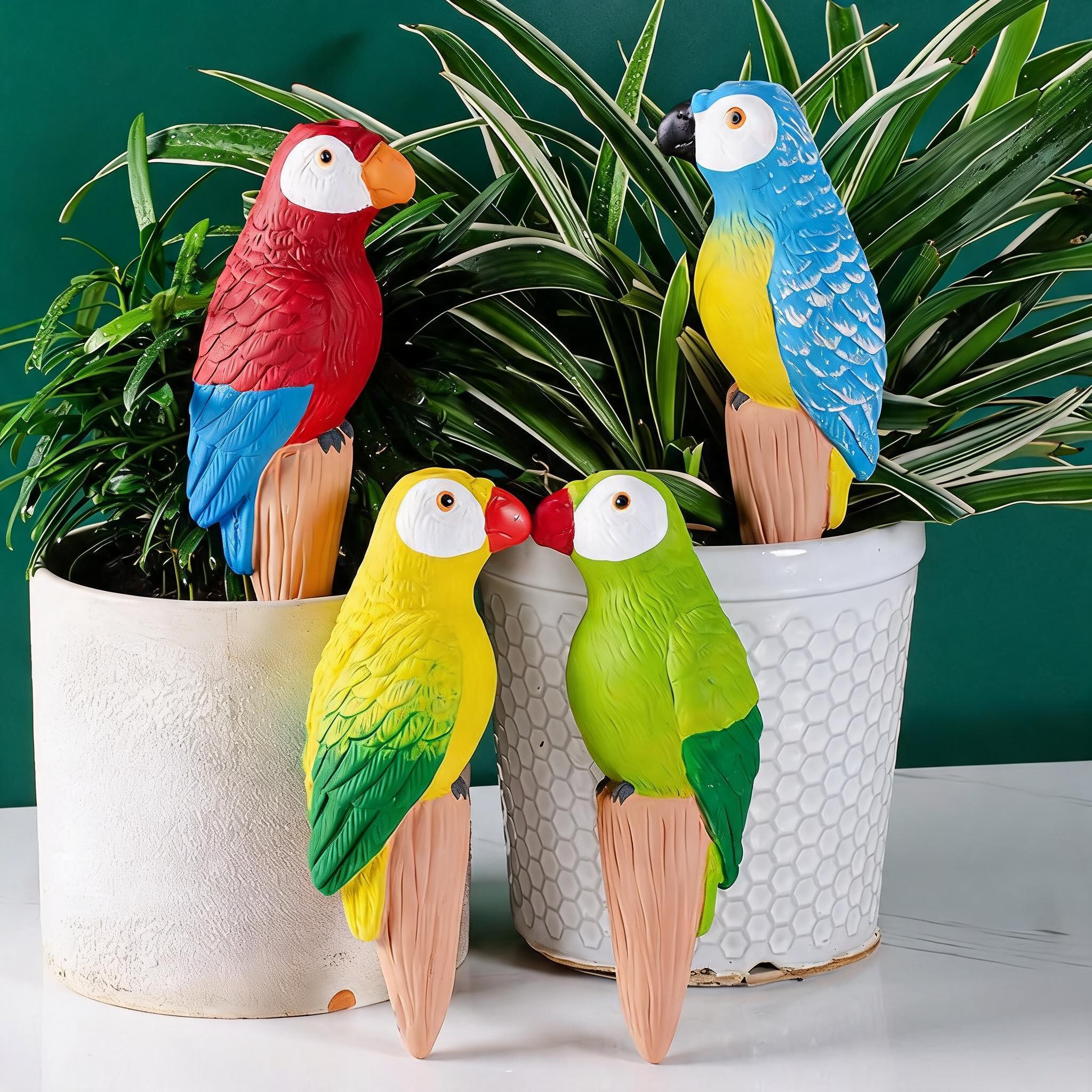 Garvee - 4 Pack Parrot Shaped Terracotta Self Watering Spikes 7 Inch Decorative Ceramic Automatic...
