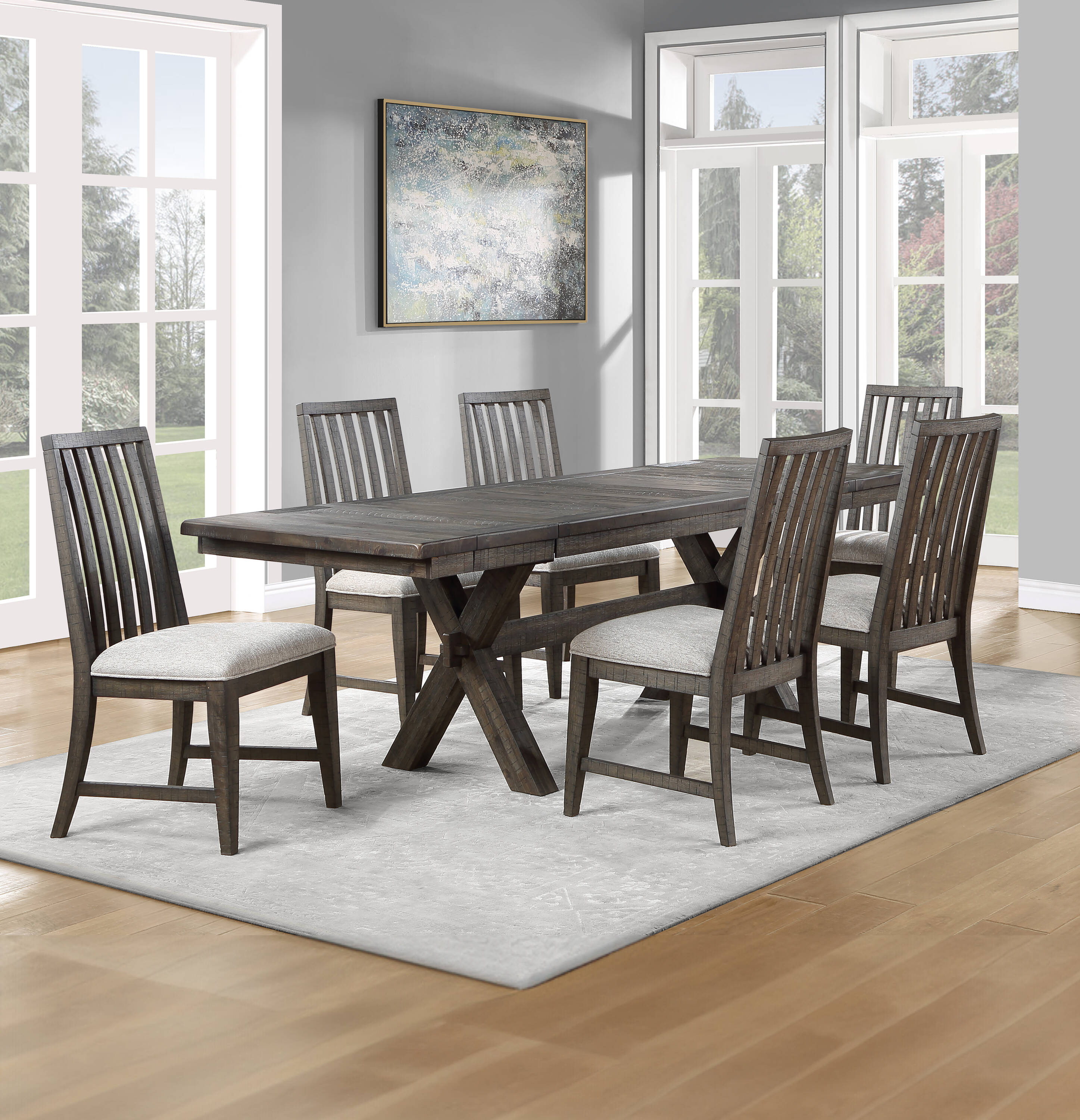 Steve Silver RV500K-D7PC Riverdale Light black Casual Dining Room Set with Rectangular Table ( Seats 6 )