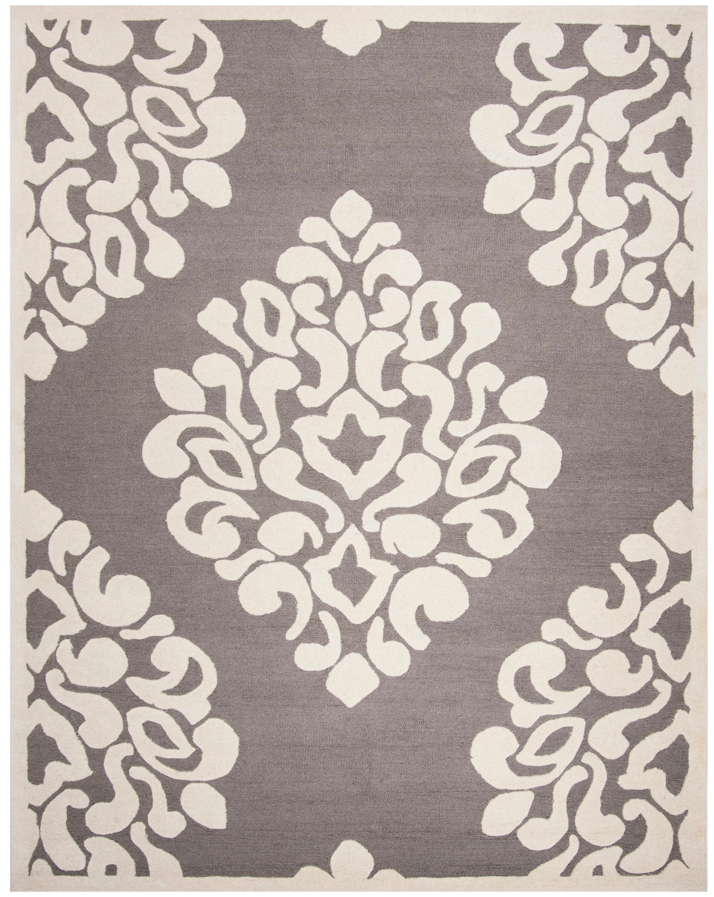 Martha Stewart MSR4545B-5 Floret Damask 5 x 8 (ft) Tufted Wool Mushroom Rectangular Indoor Damask Farmhouse/Cottage Area rug