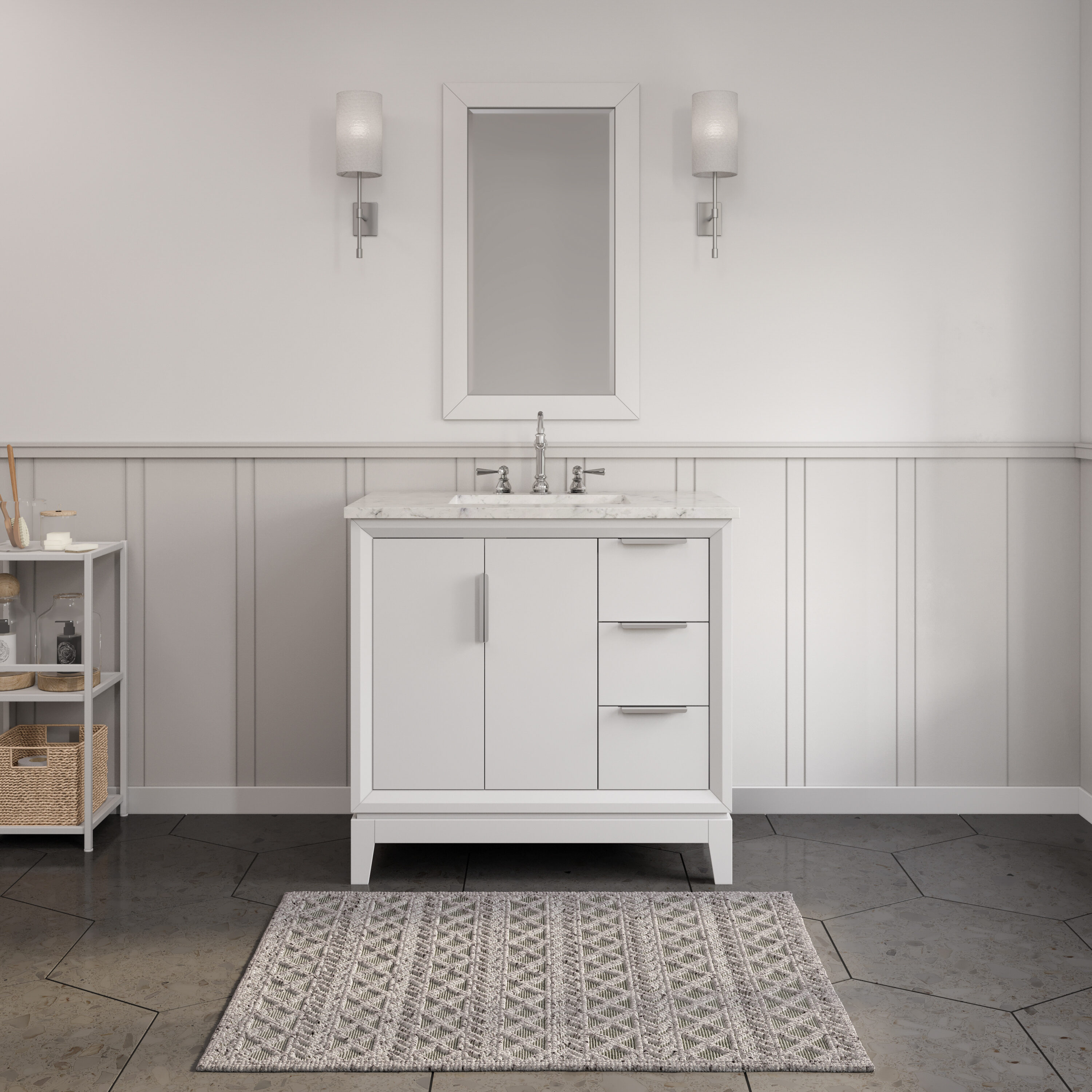 Water Creation VEL036CWPW00 Elizabeth 36-in Pure White Undermount Single sink Bathroom Vanity with Carrara White Natural marble Top