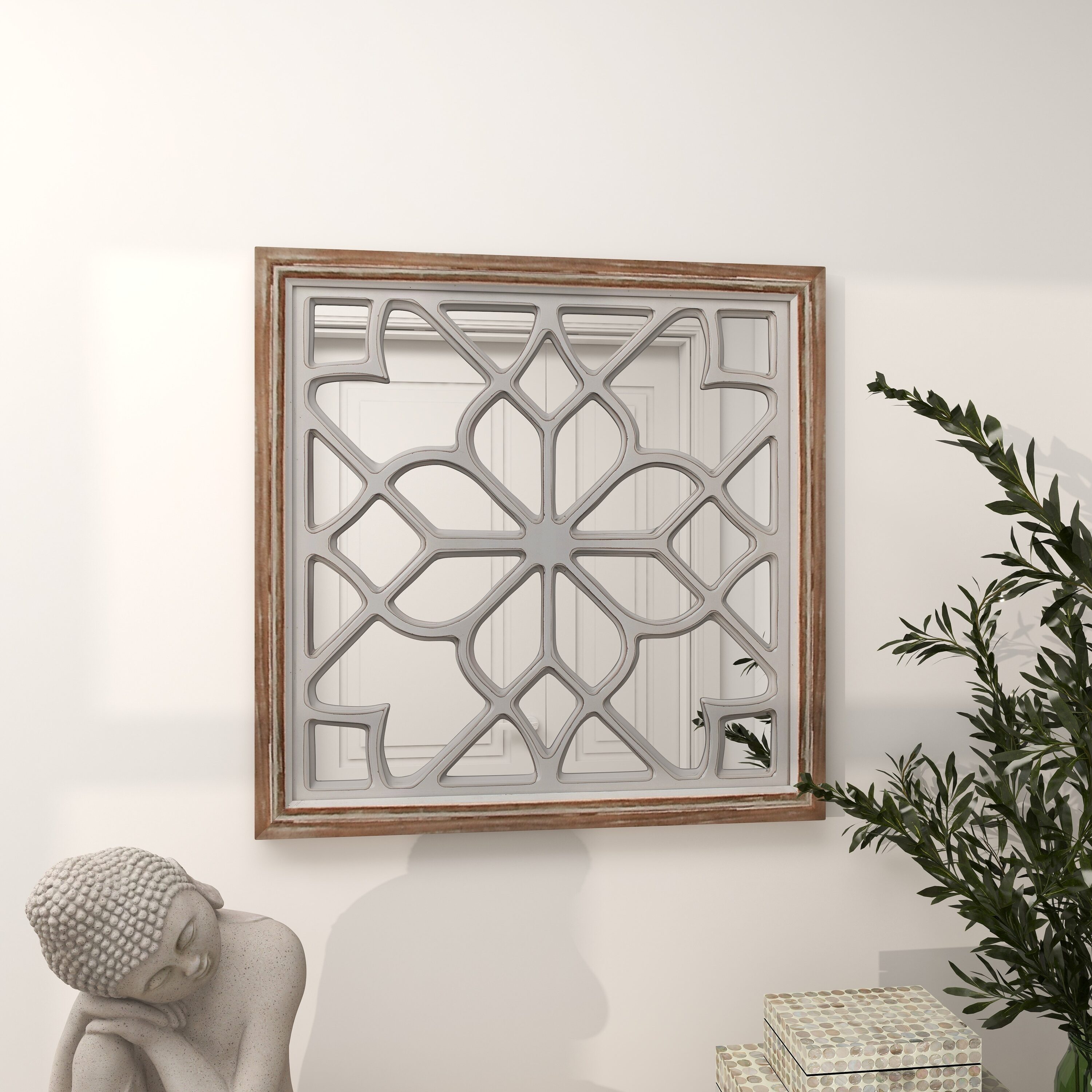 Grayson Lane 1.13-in W x 30-in H Square White Carved Framed Wall Mirror ...