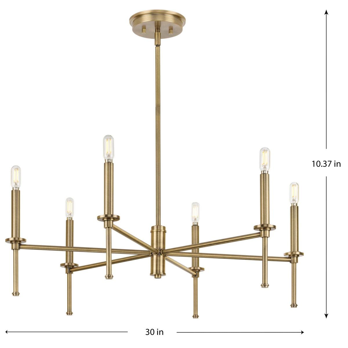 Elara Vintage Brass 6-Light Chandelier with Clear Glass Shades