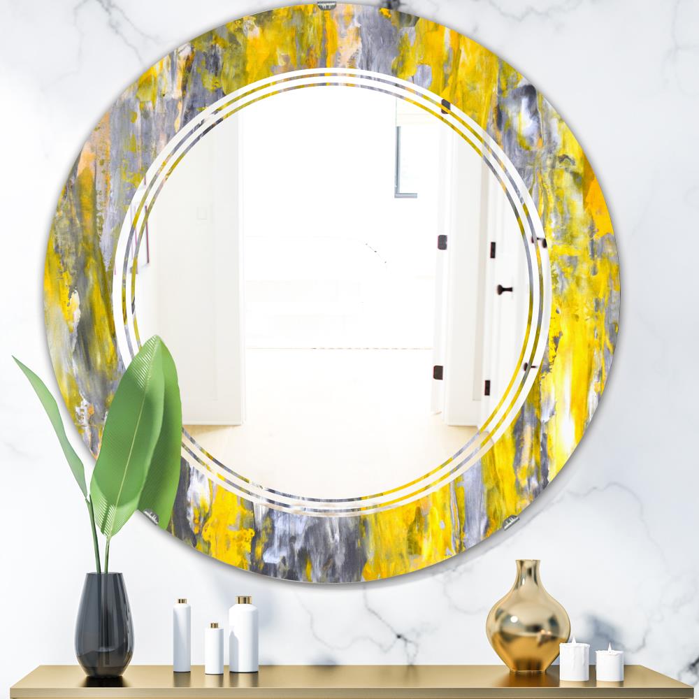 Designart 31.5-in L x 31.5-in W Round Yellow Polished Wall Mirror in ...