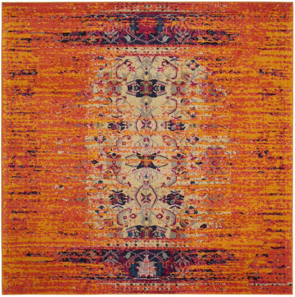 Safavieh MNC209H-5SQ Monaco Kimberly 5 x 5 (ft) Loomed Polypropylene Orange/Multi Square Indoor Distressed/Overdyed Vintage Area rug