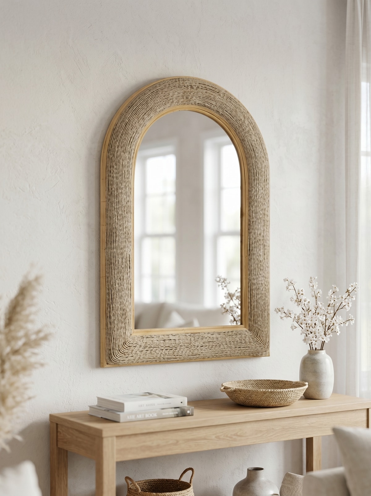 Tinyhomie 24.2 inchx36 inch Woven Texture Decorative Arched Mirror in ...