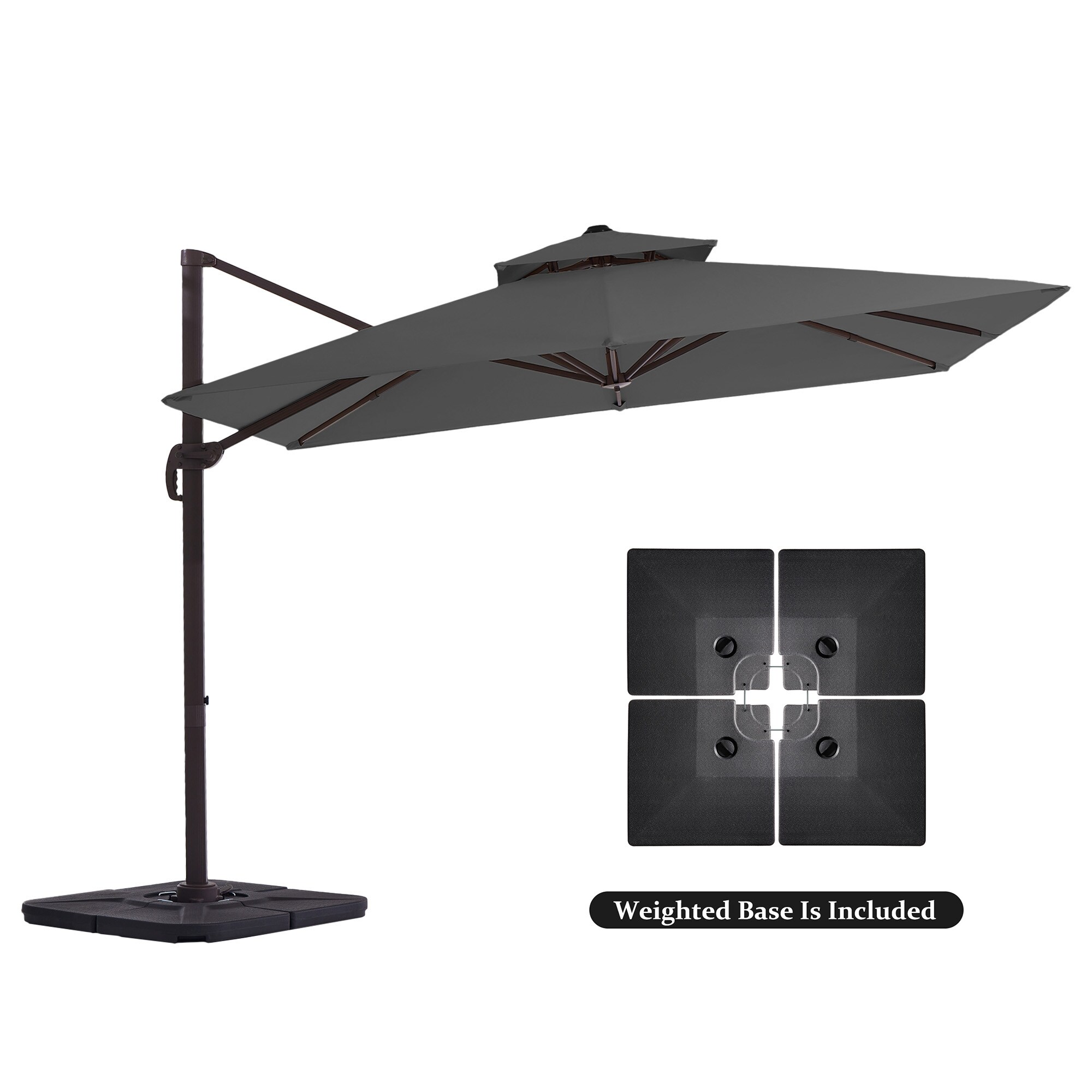VOUA RMLCSF-YW 12-ft Aluminum Gray Crank Cantilever Patio Umbrella with Base