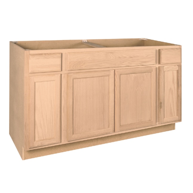 Project Source 60 In W X 35 H 23 75 D Natural Unfinished Oak Sink Base Fully Assembled Cabinet Flat Panel Square Door Style The Kitchen Cabinets Department At Lowes Com