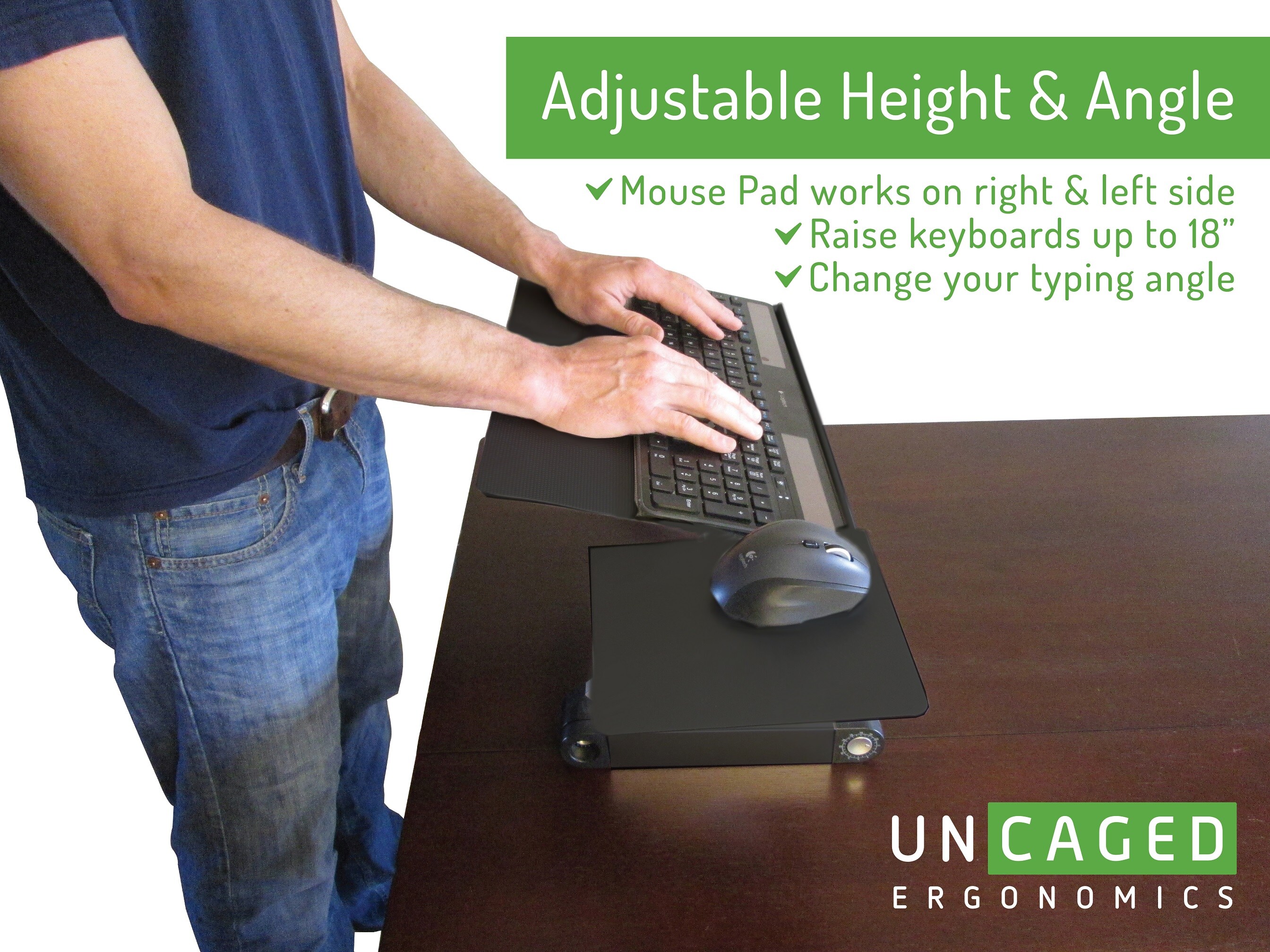 Uncaged Ergonomics KT1 Ergonomic Keyboard Tray - Adjustable Height