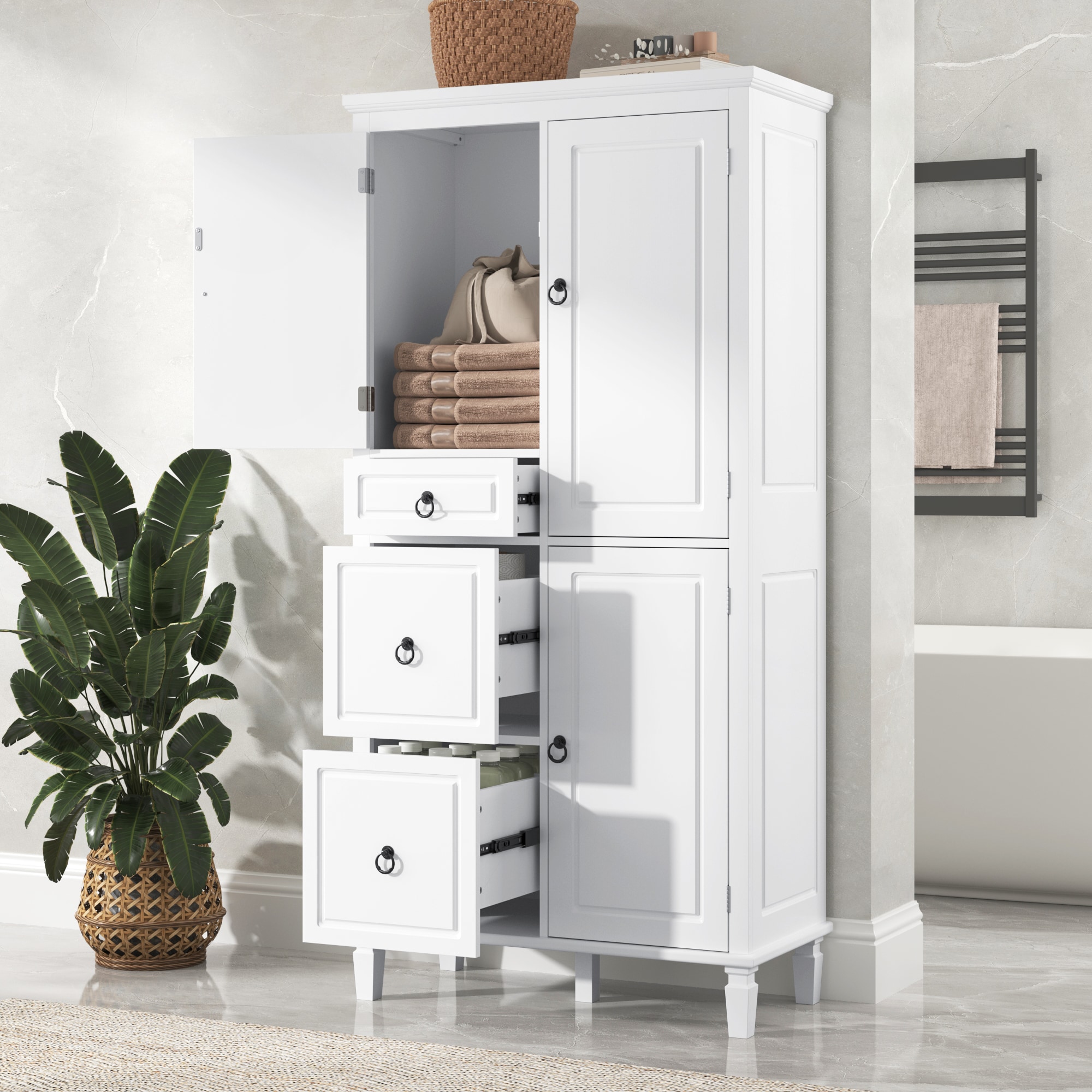 Hrinhom BA09-WHITE Linen-Cabinets - View #3