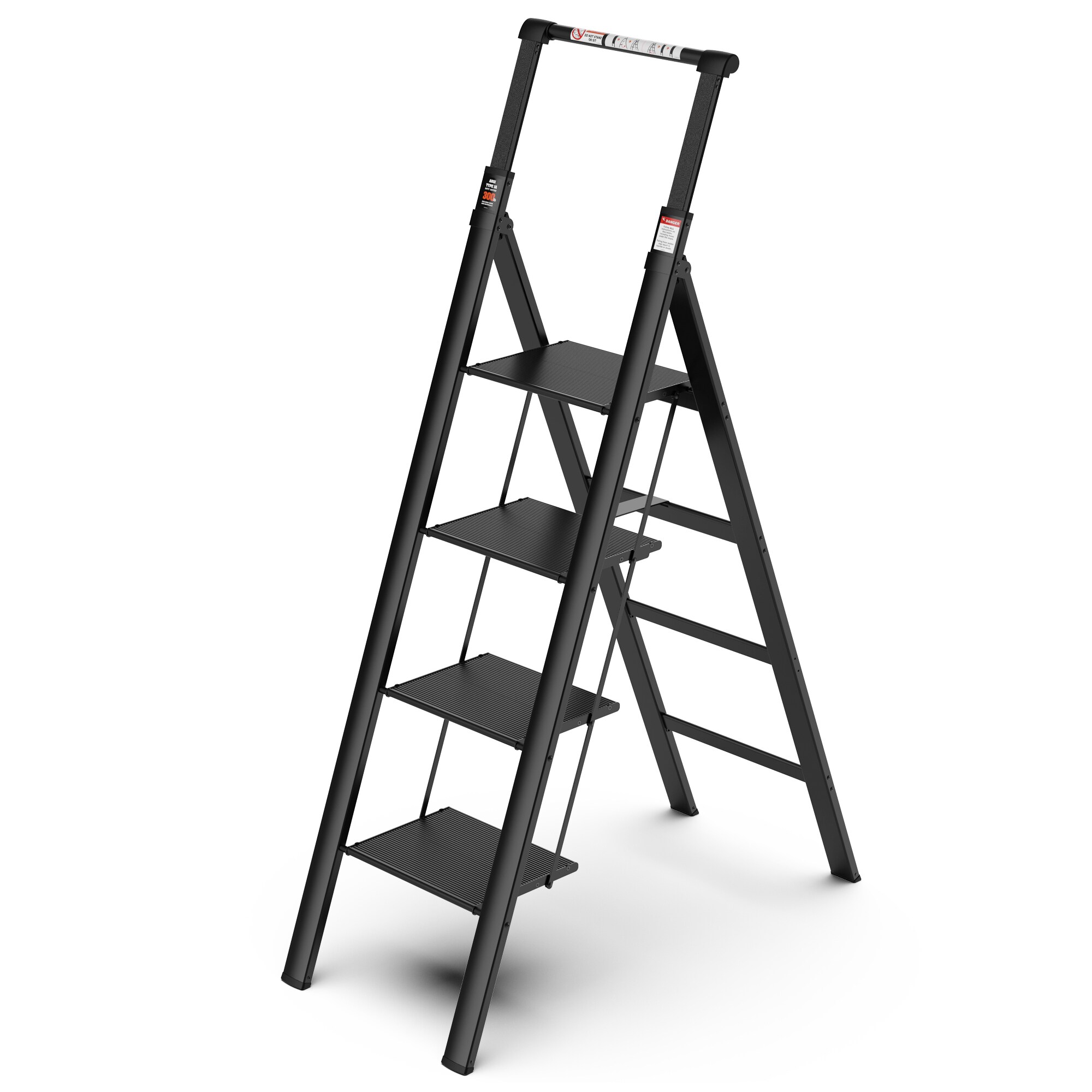 Maocao Hoom 4 Step Ladder 4-Step 300-lb Capacity Black Aluminum Foldable Step Stool YCBH355909 Sansujyuku sansujyuku.com