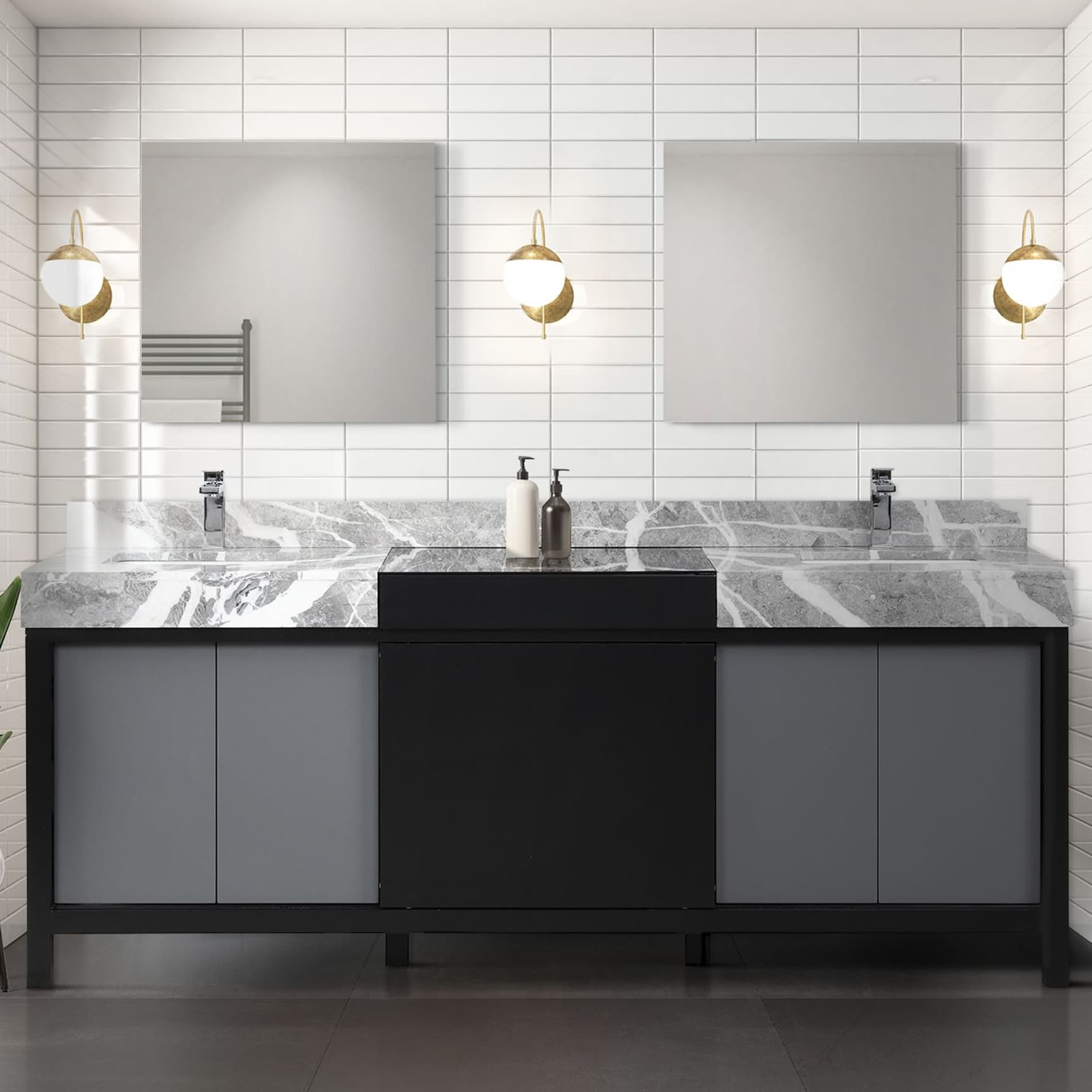 Lexora LZ342284DLIS000 Zilara 84-in Black and Grey Undermount Double sink Bathroom Vanity with Castle Grey Marble Top