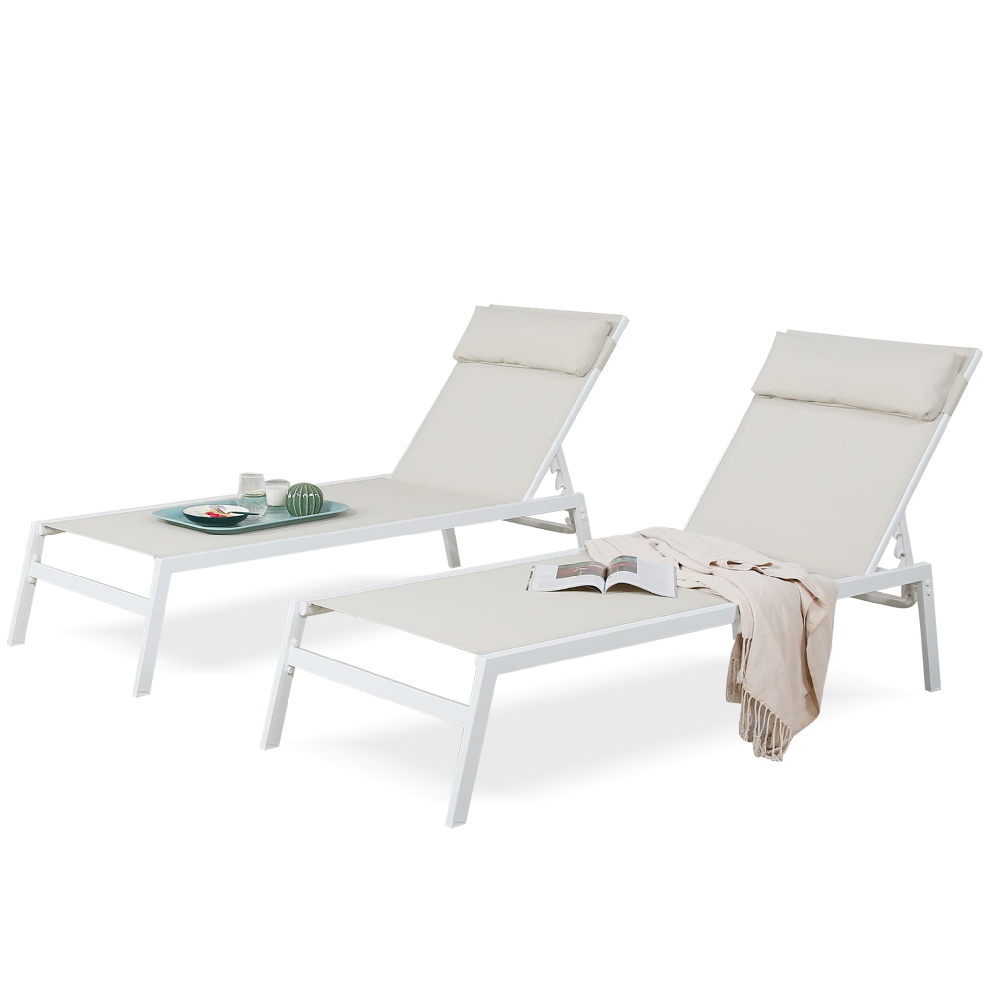 Outdoor Double Chaise Lounge with Cushions in Grey Aluminum