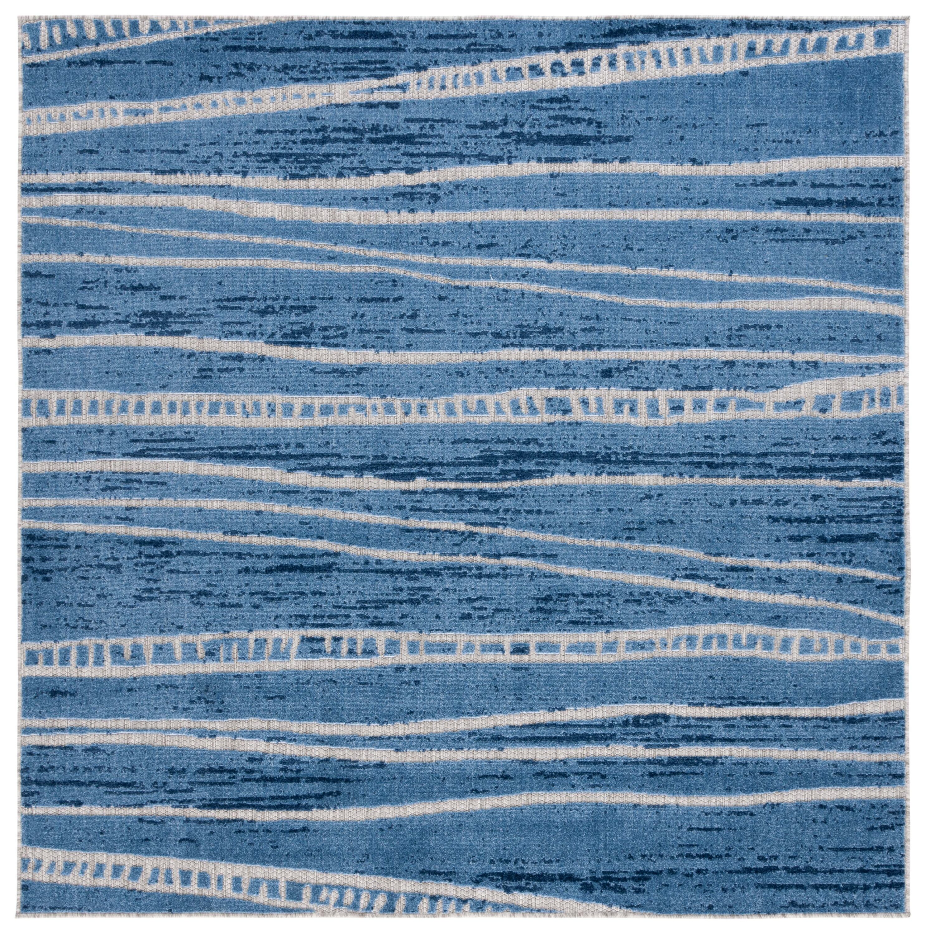 Safavieh COT966N-7SQ 7 x 7 (ft) Loomed Polyester/Polypropylene Blue Square Indoor/Outdoor Stripe Mid-Century Modern Area rug