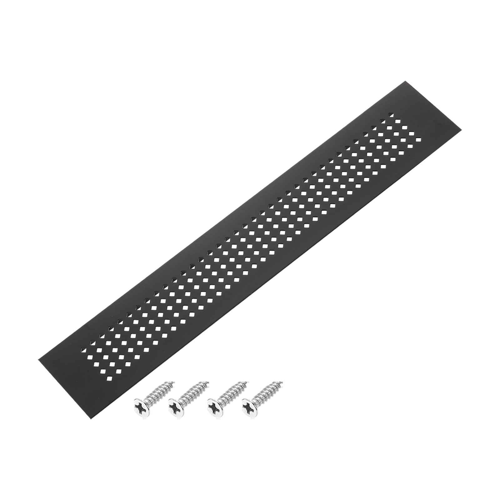PATIKIL 16 x 2inch Door Air Vent Cover Aluminum Grille Ventilation Cover Louvered Diamond Hole with Mounting Screws for Cabinet Wardrobe Door Black