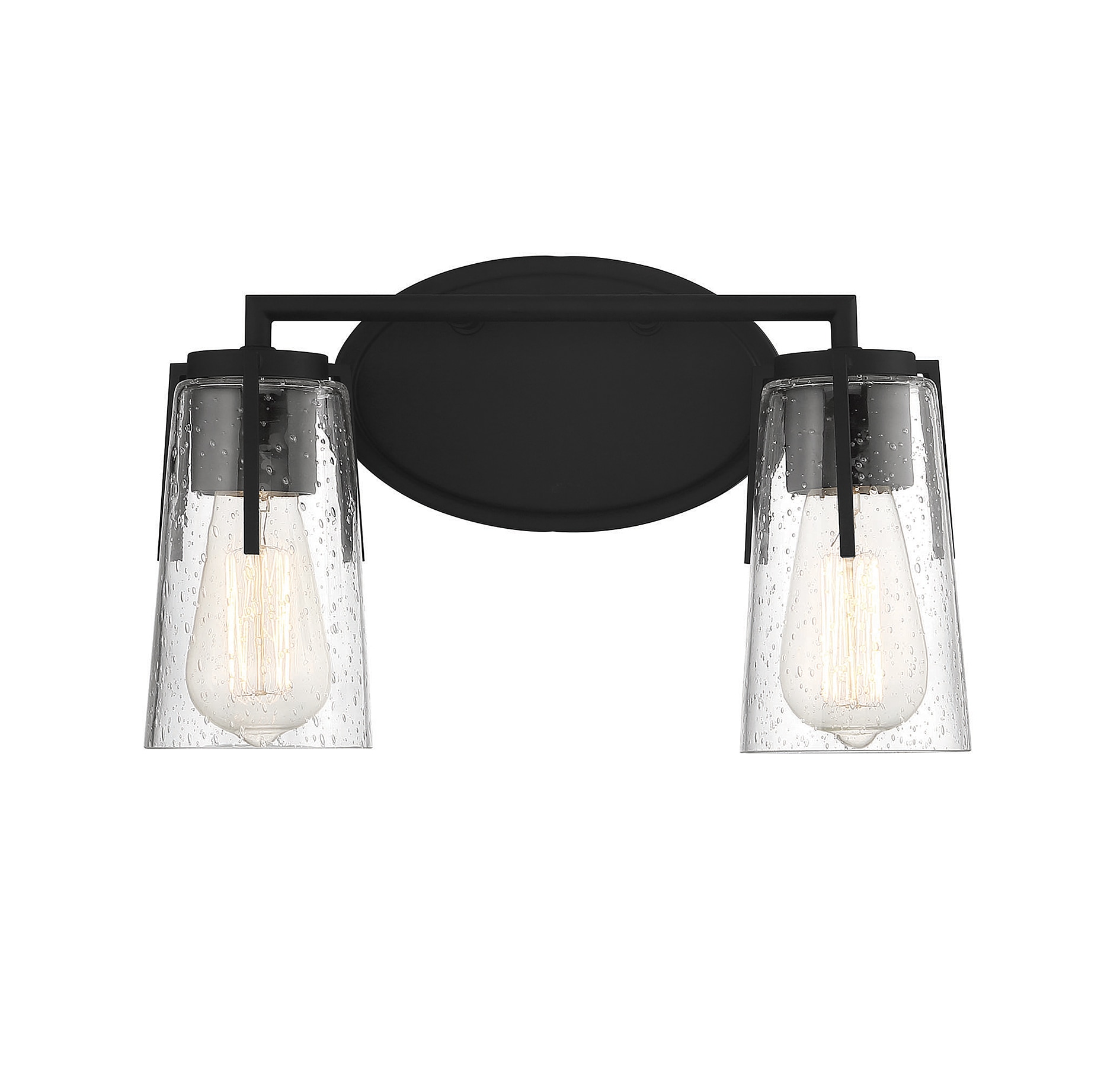 Black Jelly Jar 2-Light Bath Vanity Fixture with Clear Seeded Glass Shades