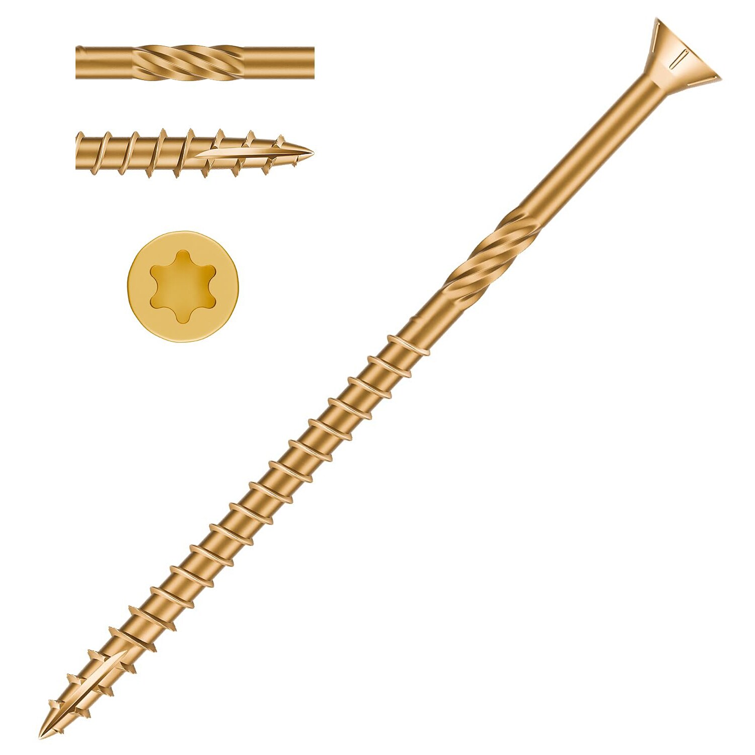 Etokfoks  Heavy Duty Tan Rust Resistant Epoxy Coated 4 in Deck Screws 100 Pack For Outdoor Fence Pergola And Wood Building Projects