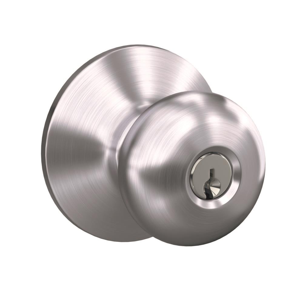 Schlage F51A PLY Plymouth Satin Chrome Exterior No Deadbolt Keyed Entry  Door Knob in the Door Knobs department at