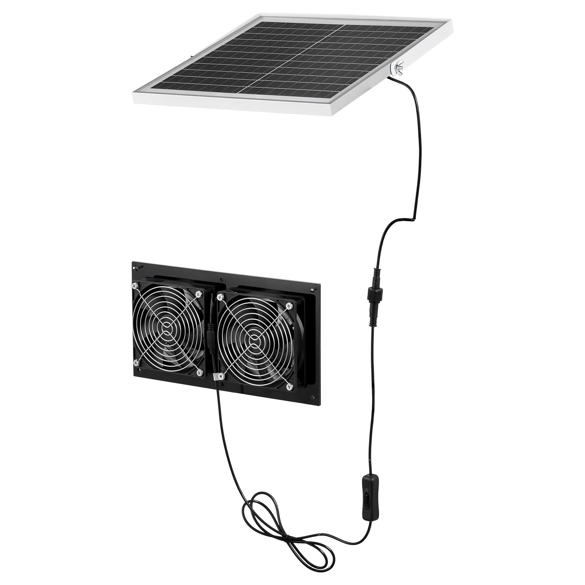 VEVOR Solar Powered Fan  15W Solar Panel with 2 Fans  Adjustable Solar Panel Angle  2668 RPM High-Speed  Flexible Installation  Fast Air Exchange for Greenhouse  Grow Tents  Chicken Coops  Shelters