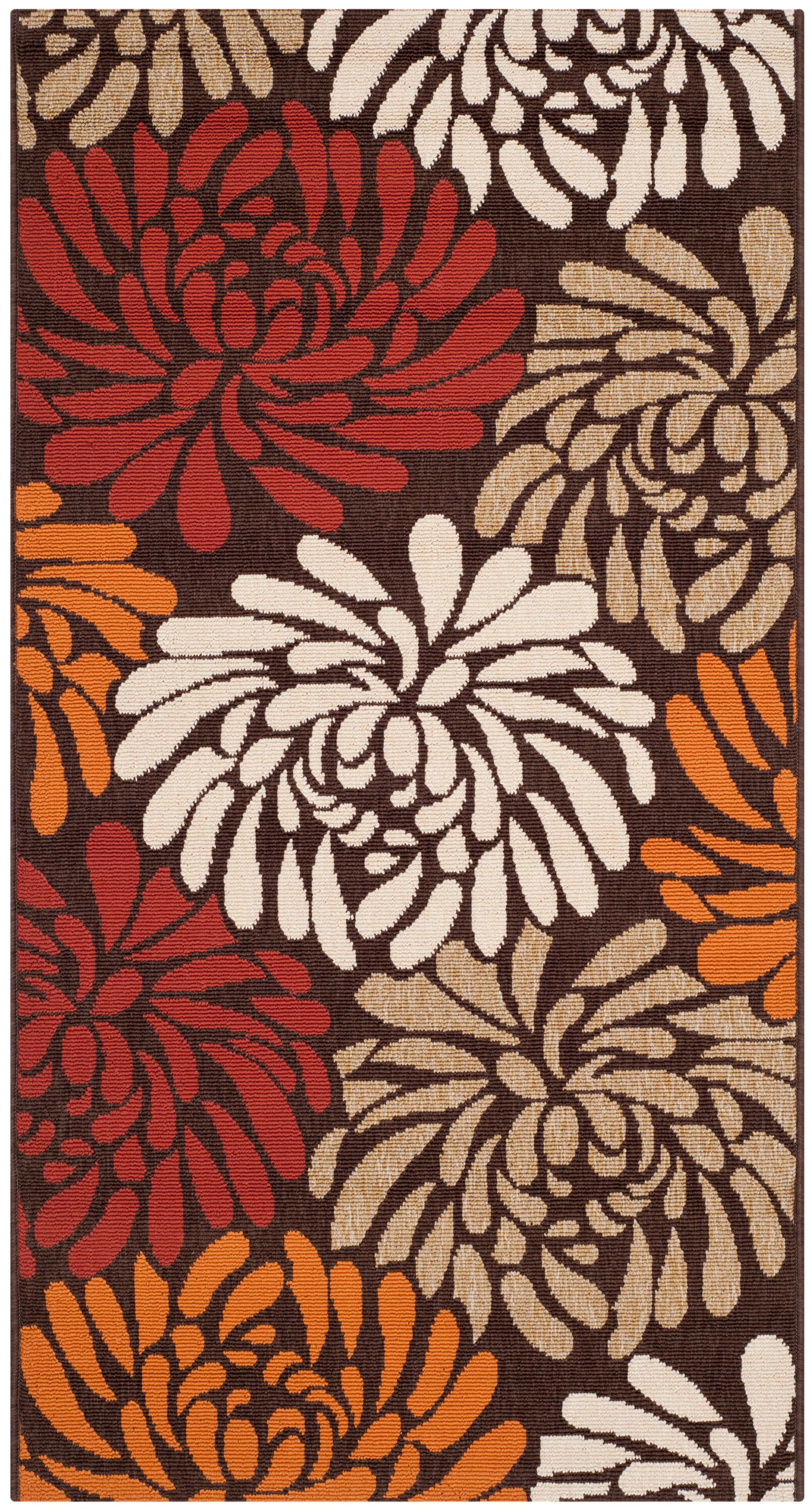 Chocolate and Terracotta Floral Synthetic Indoor/Outdoor Area Rug