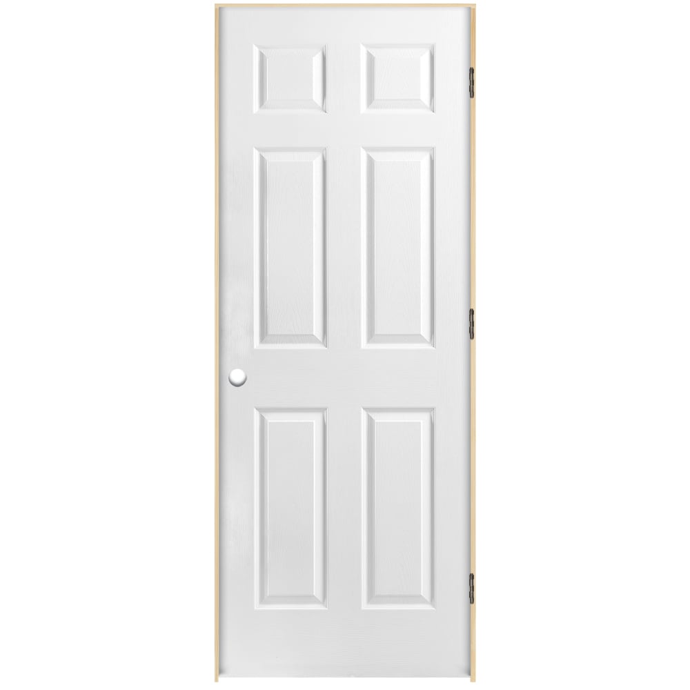 RELIABILT 49957 32-in x 80-in Primed Hollow core 6-panel Right hand Textured Primed Molded composite Split Jamb Single Prehung Interior Door 356 Casing