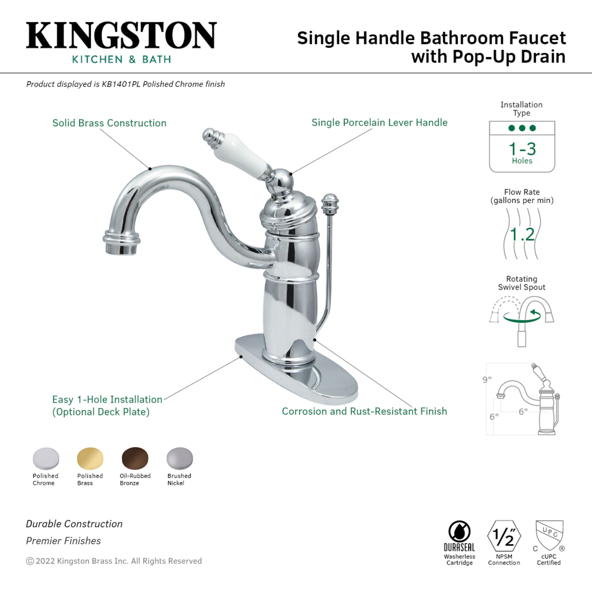 Elements of Design EB1405PL Lavatory-Faucets - View #2