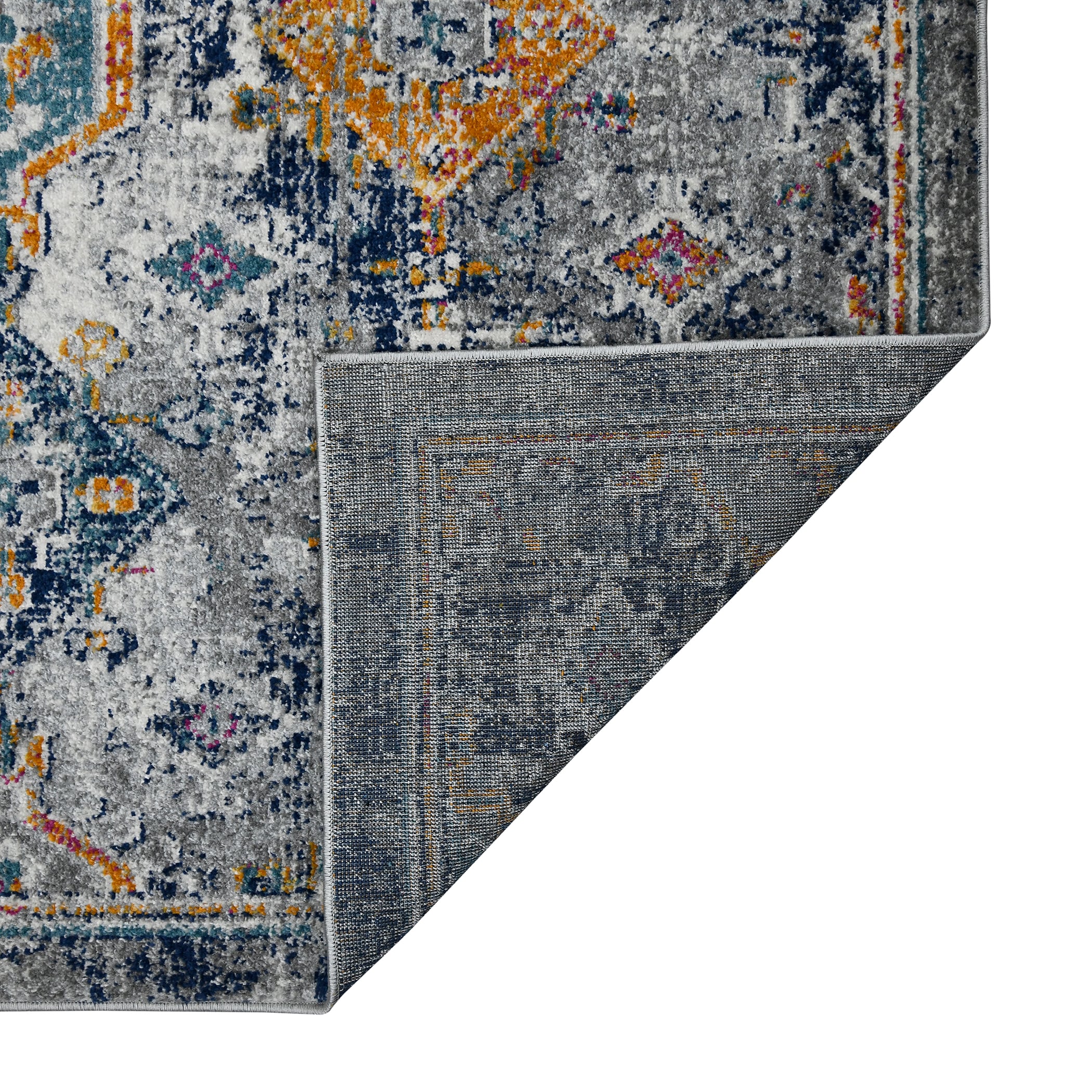 Uptown Bohemian Blue Geometric 5'3" x 7'6" Synthetic Area Rug