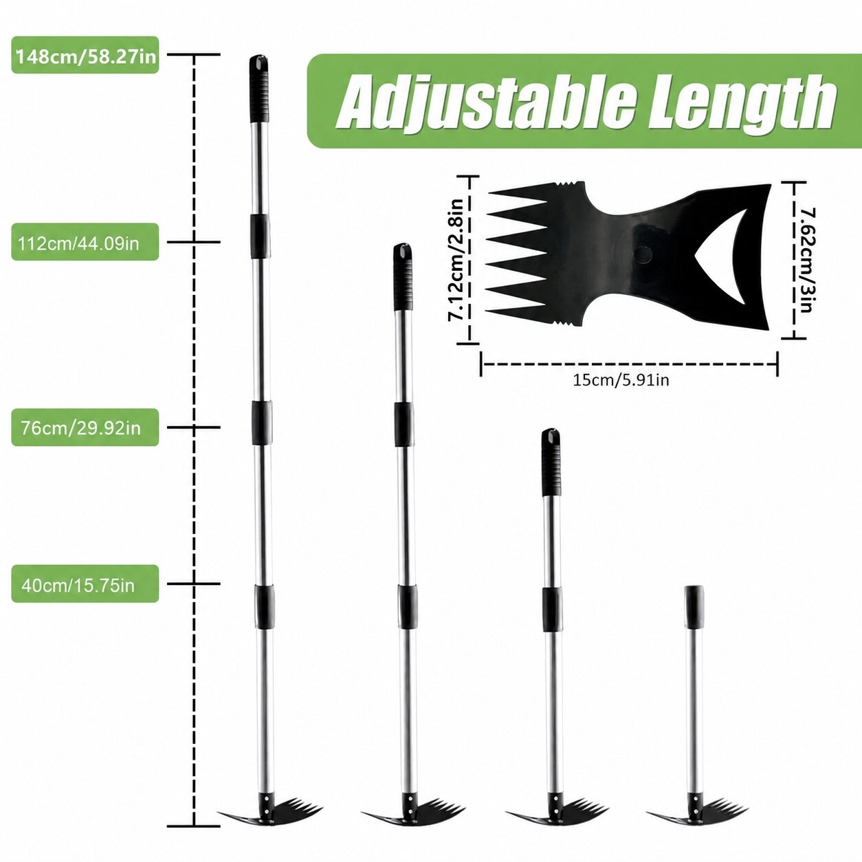 Etokfoks 58 in Telescoping Weeder Ergonomic 2 in 1 Manual Garden Hoe ...