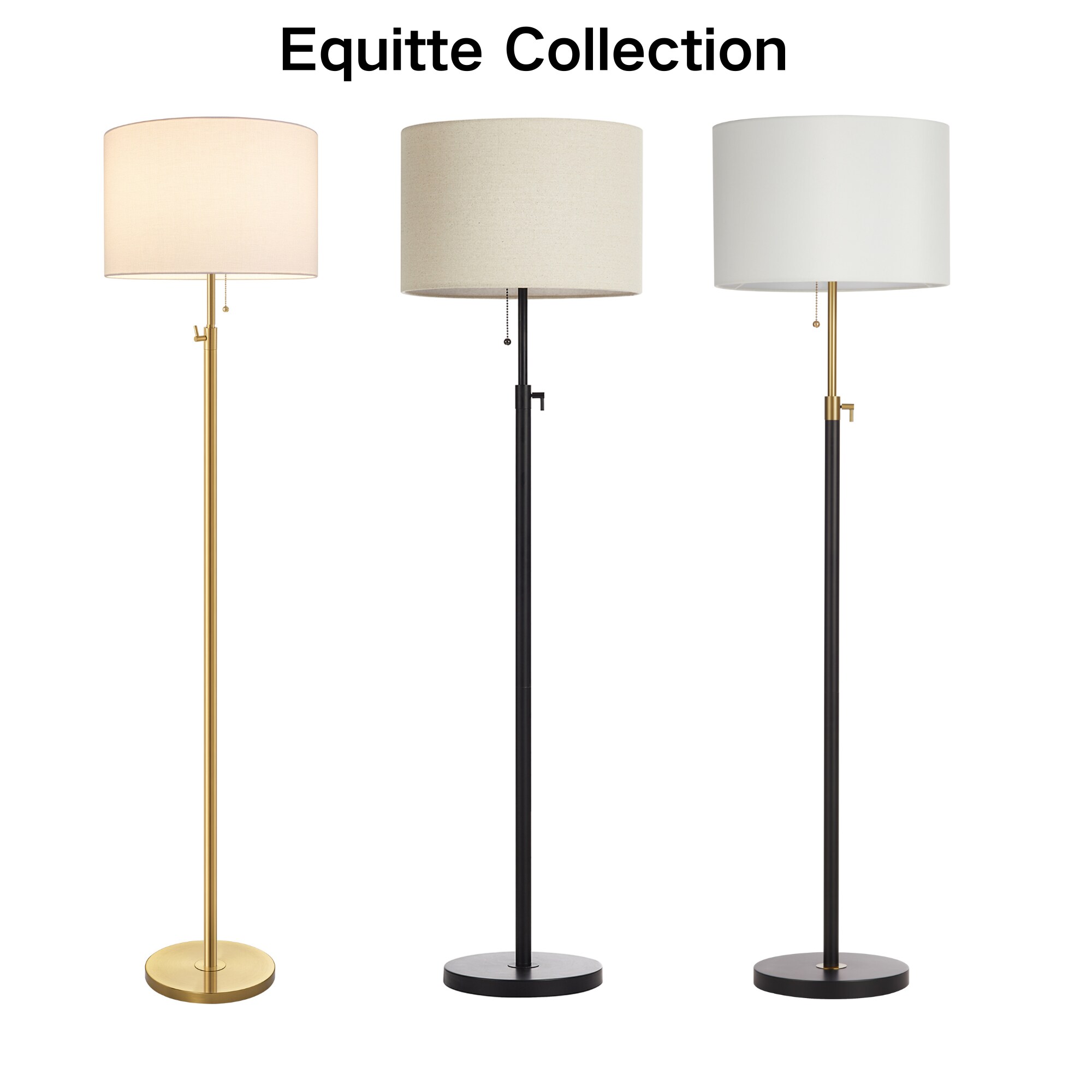 64.5" Adjustable Black Metal Floor Lamp with White Drum Shade