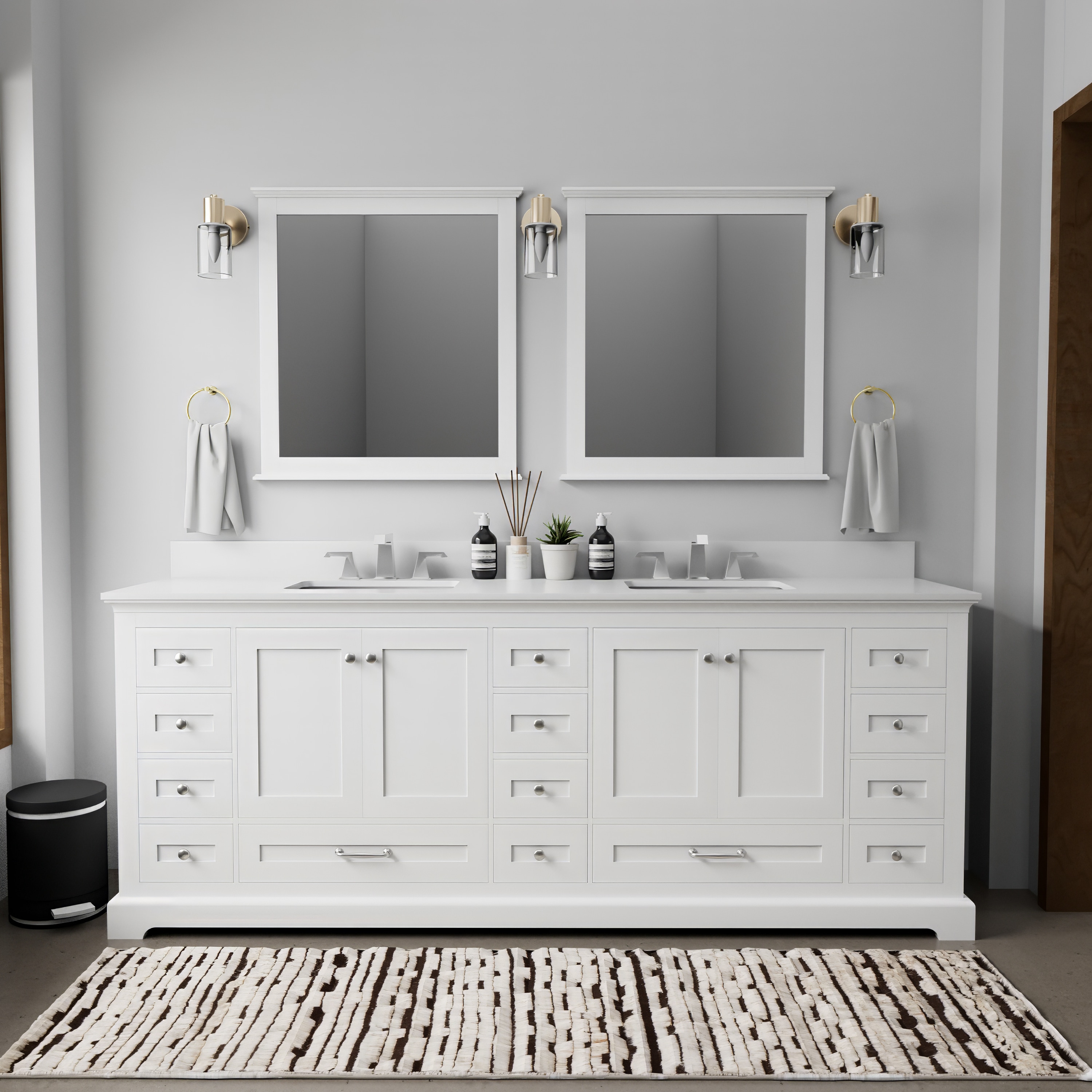 Lexora LVD84DA310 Dukes 84-in White Undermount Double sink Bathroom Vanity with White Cultured marble Top (Mirror Included)