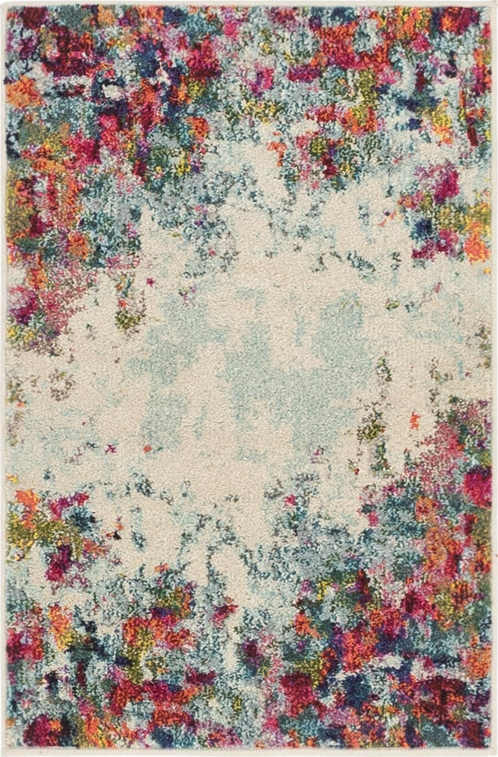 Colorful Abstract Blue Synthetic Rectangular Area Rug