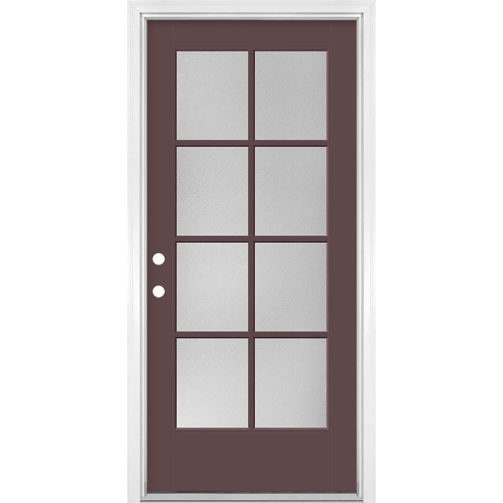 Masonite 1524468 36-in x 80-in x 4-9/16-in Fiberglass Full lite Right-hand inswing Currant Painted Prehung Front Door with Brickmould Insulating core