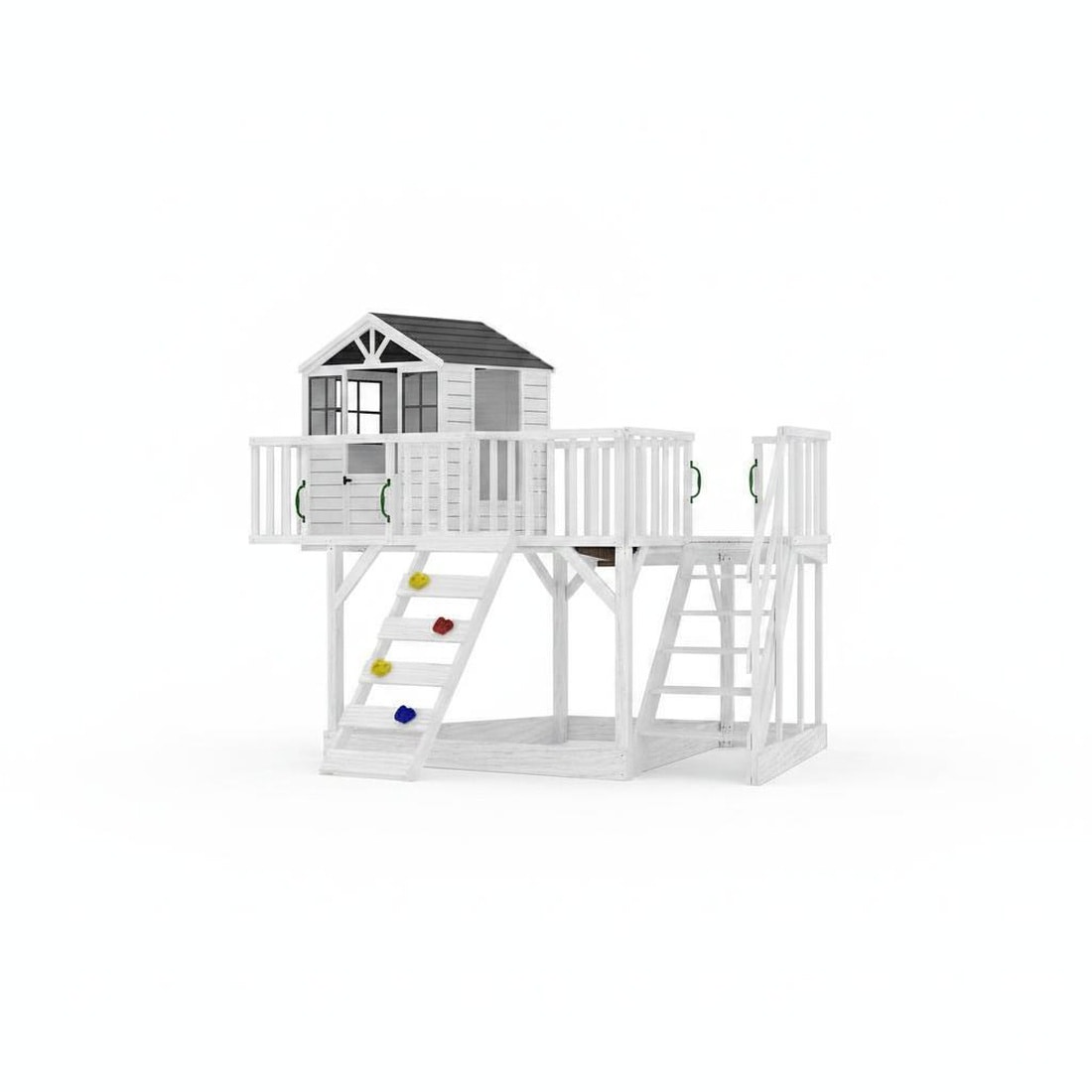 Garvee Wooden Elevated Cedar Playhouse with Climbing Wall Step Ladder and Sandbox for Kids Outdoor