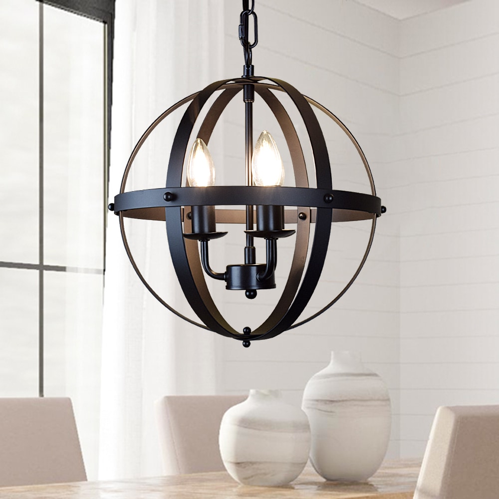 Depuley Chandelier 3-Light Black Industrial Globe LED; Hanging Pendant Light | WSCL34-3-B