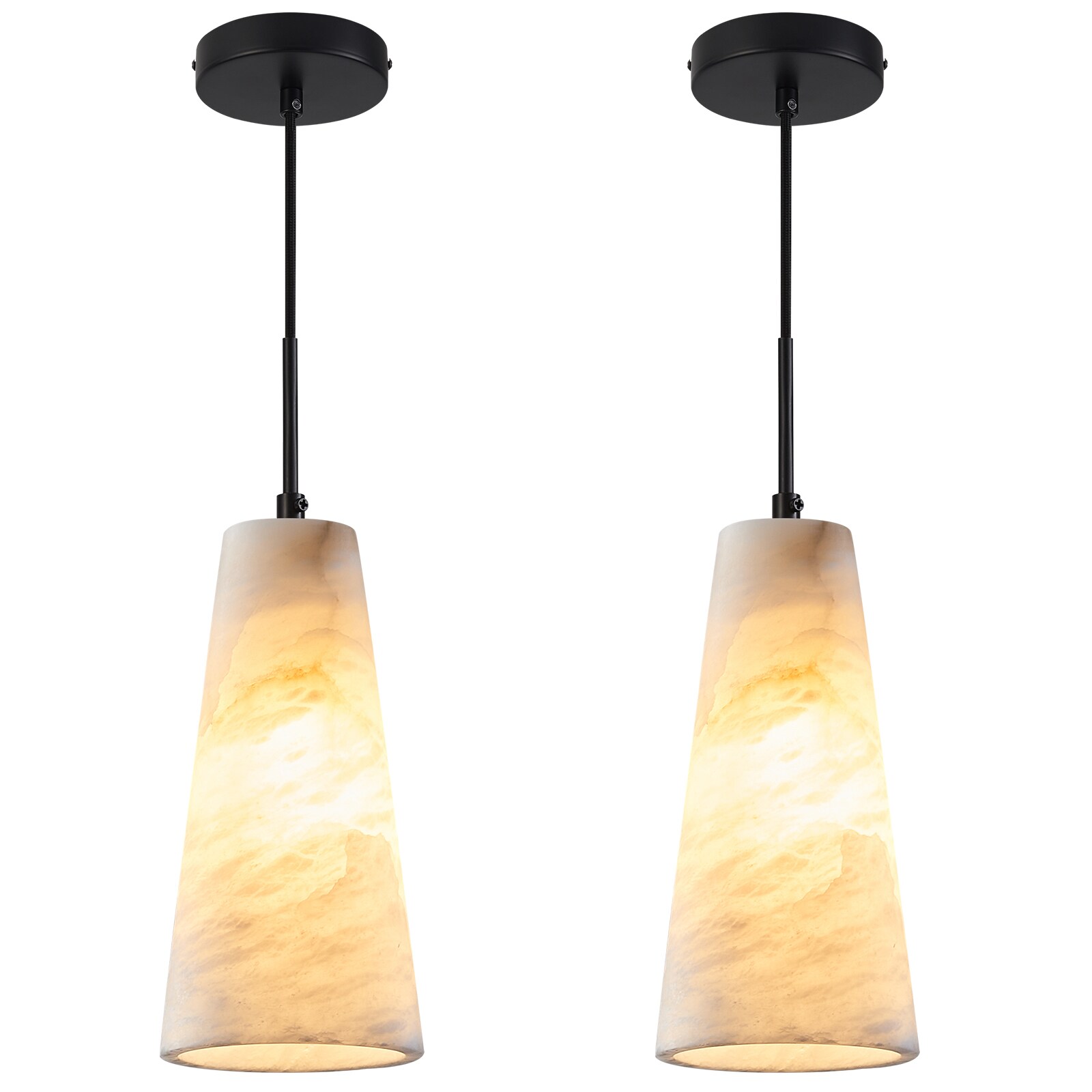 ZHLLMQ Modern 1-Light 2 Pack Black Series Natural Alabaster Conical Non-Integrated LED 5 Inch Kitchen Island Hardwired Pendant Light