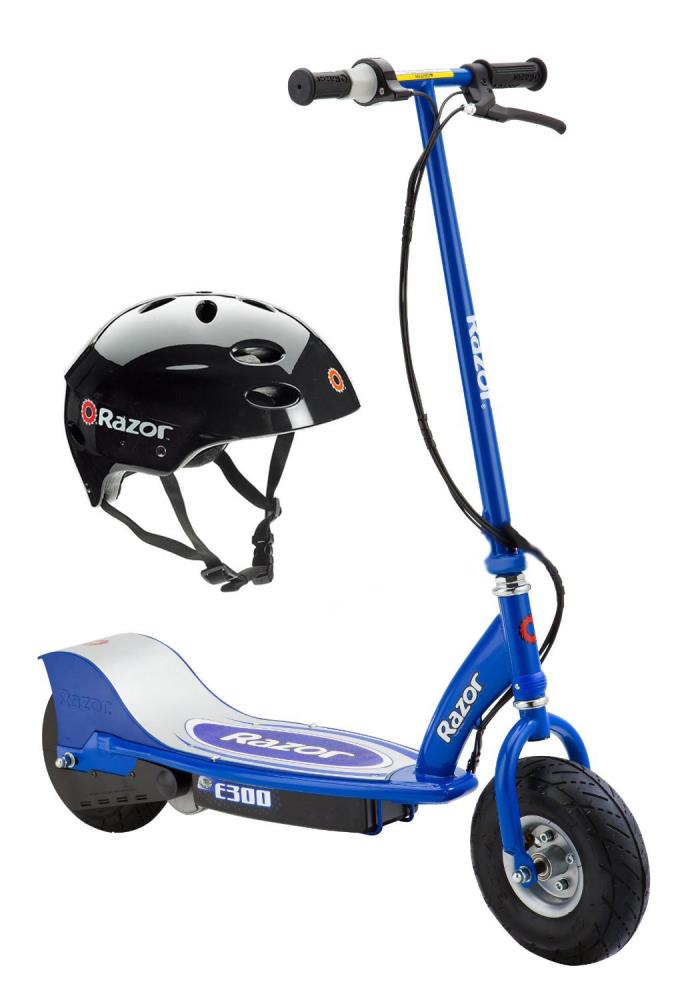 Razor 13113640 + 97778 E300 Electric Motorized Kids Ride On Scooter and Black Youth Safety Helmet