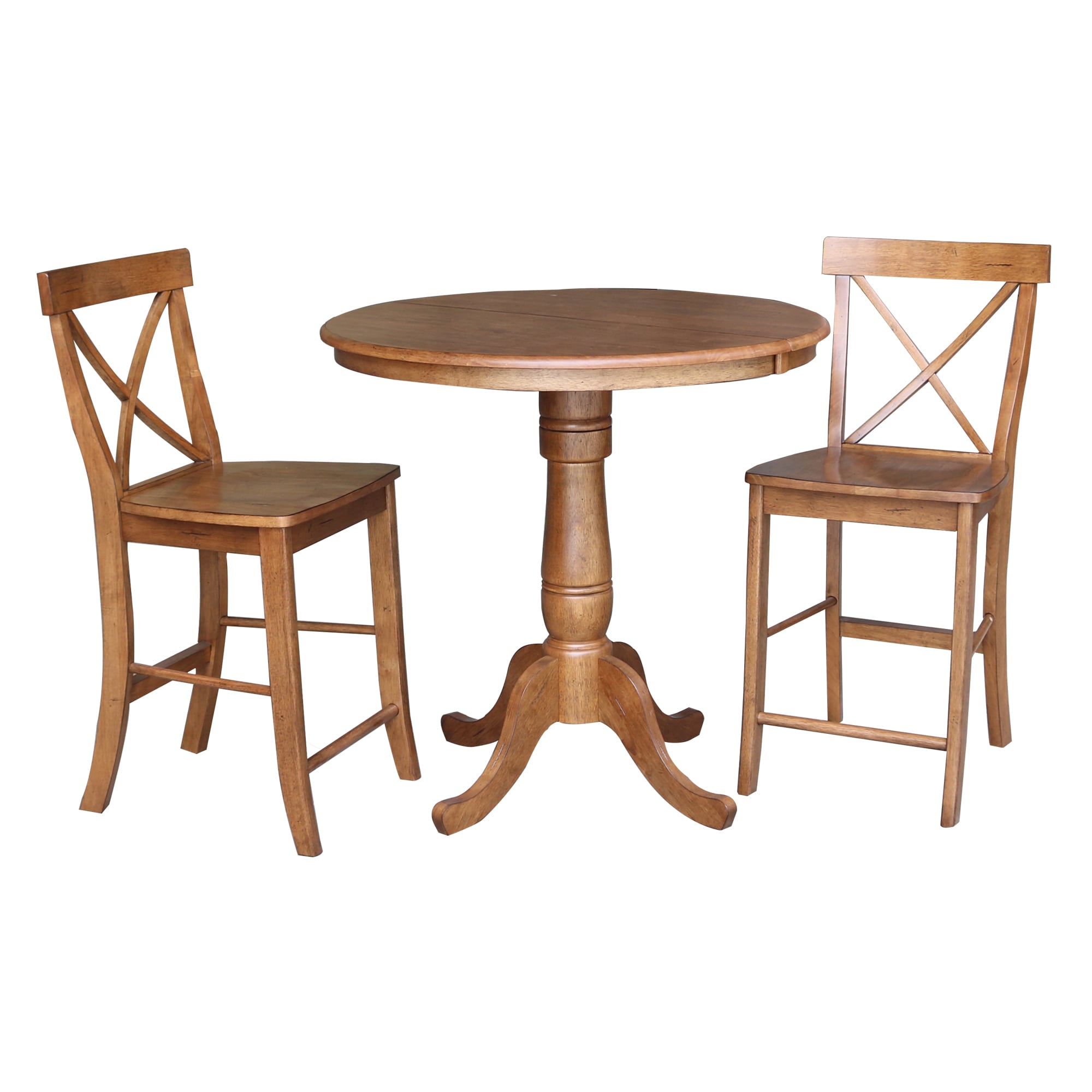 International Concepts K42-36RXT-6B-S6132-2 Distressed oak Transitional Dining Room Set with Round Table ( Seats 4 )