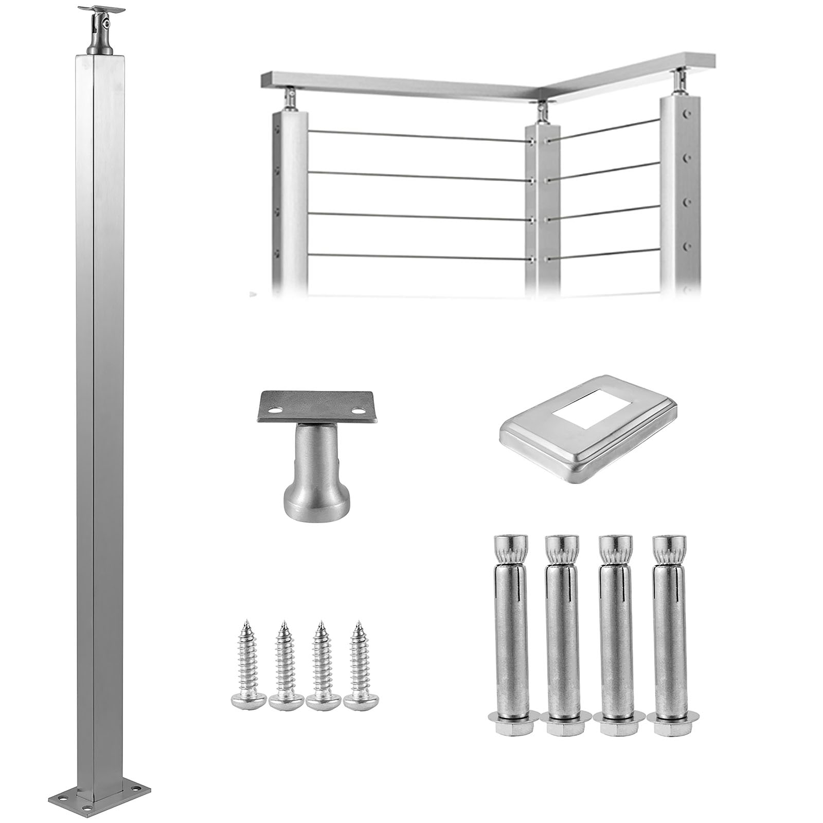 VEVOR LGZYWK106.755IVAOV0 Classic Composite Series 3.5-Feet x 42-Inches Gray/Silver Steel Deck Stair Rail Kit