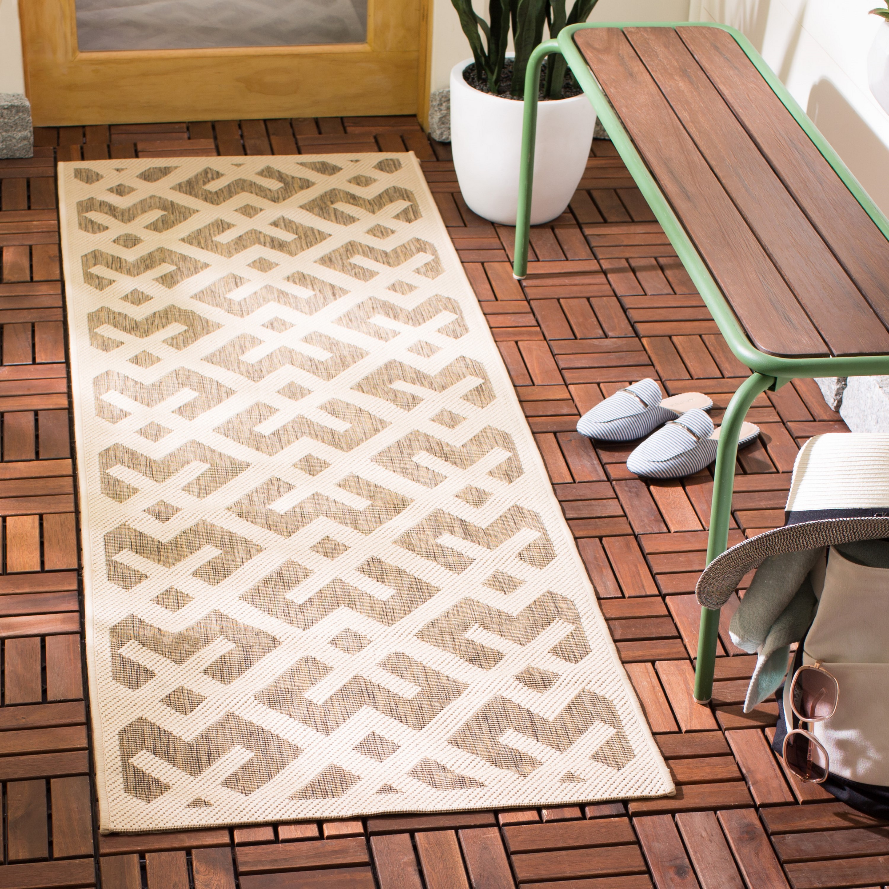 Safavieh CY6915-232-212 Courtyard Chateau 2 x 12 (ft) Loomed Polypropylene Brown/Bone Rectangular Indoor/Outdoor Geometric Coastal Runner rug