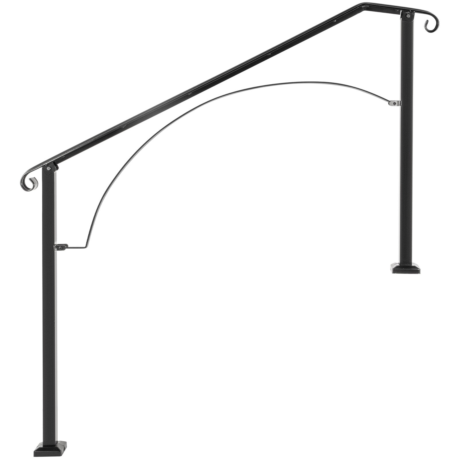VEVOR SCLTFS4H5BHS01183V0 Handrails for Outdoor Steps  Fit 4 or 5 Steps Outdoor Stair Railing  Wrought Iron Handrail  Flexible Porch Railing  Black Transitional Handrails for Concrete Steps or Wooden Stairs