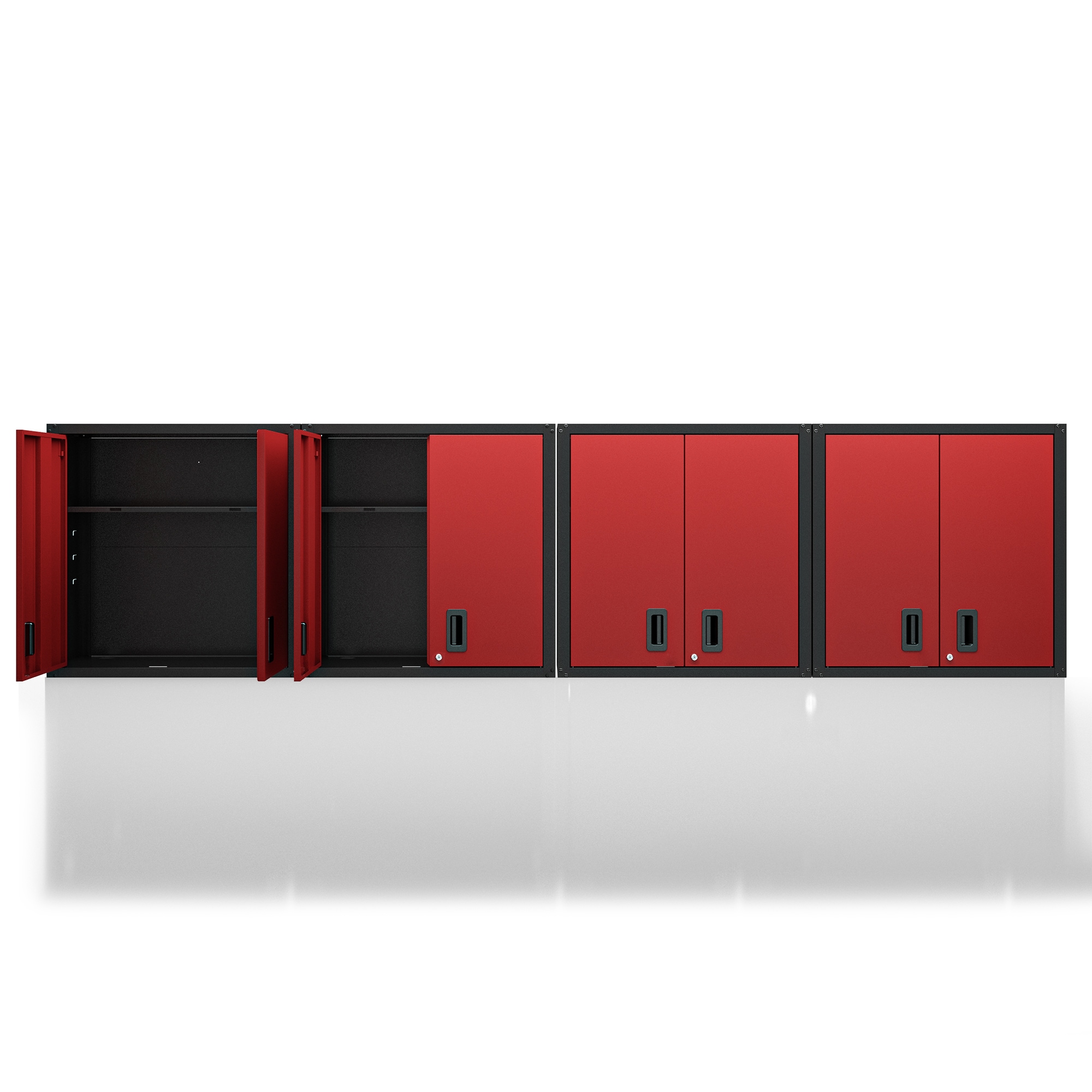 Tinyhomie 4PCS Garage Wall Mounted Storage Cabinet with Two Doors and One Shelf Lockable Metal Wall Cabinet Hanging Tool Cabinet for Garage Utility Room in Red