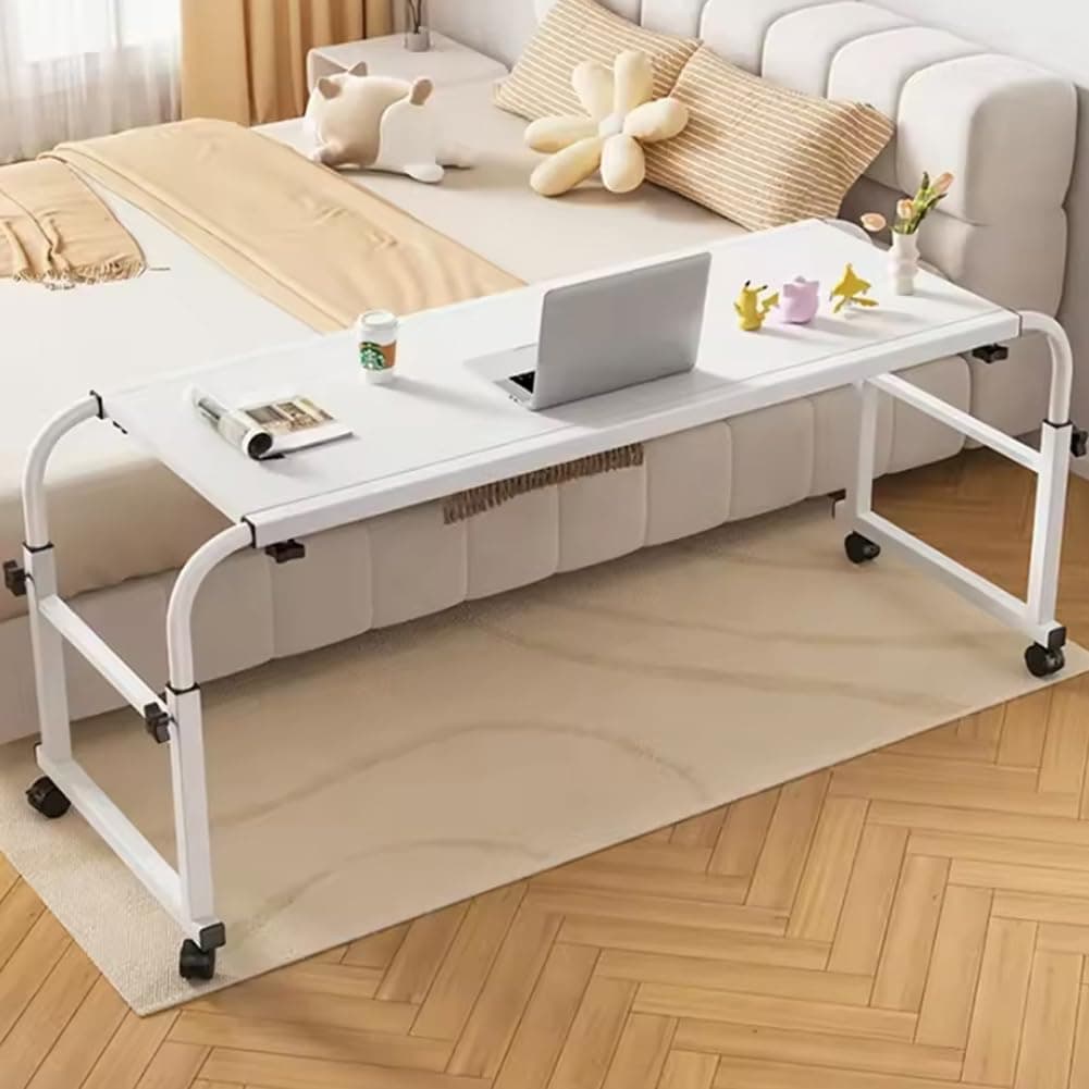 IdealHouse - Overbed Desk with Wheels Overbed Table with Adjustable Height and  Length Rolling ov...