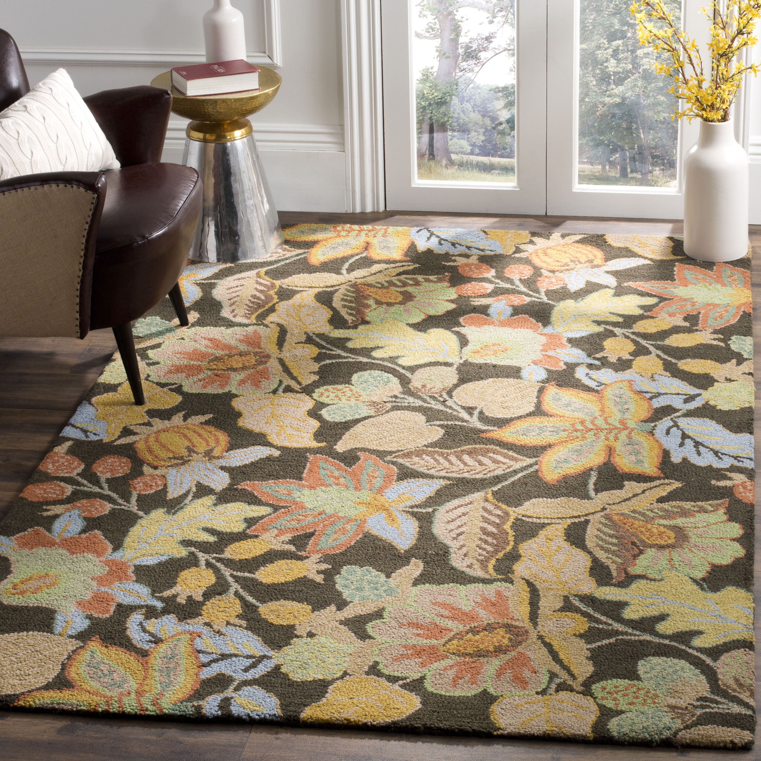 Safavieh BLM863C-3 Blossom Christiana 3 x 5 (ft) Hooked Wool Black/Multi Rectangular Indoor Floral/Botanical Bohemian/Eclectic Area rug