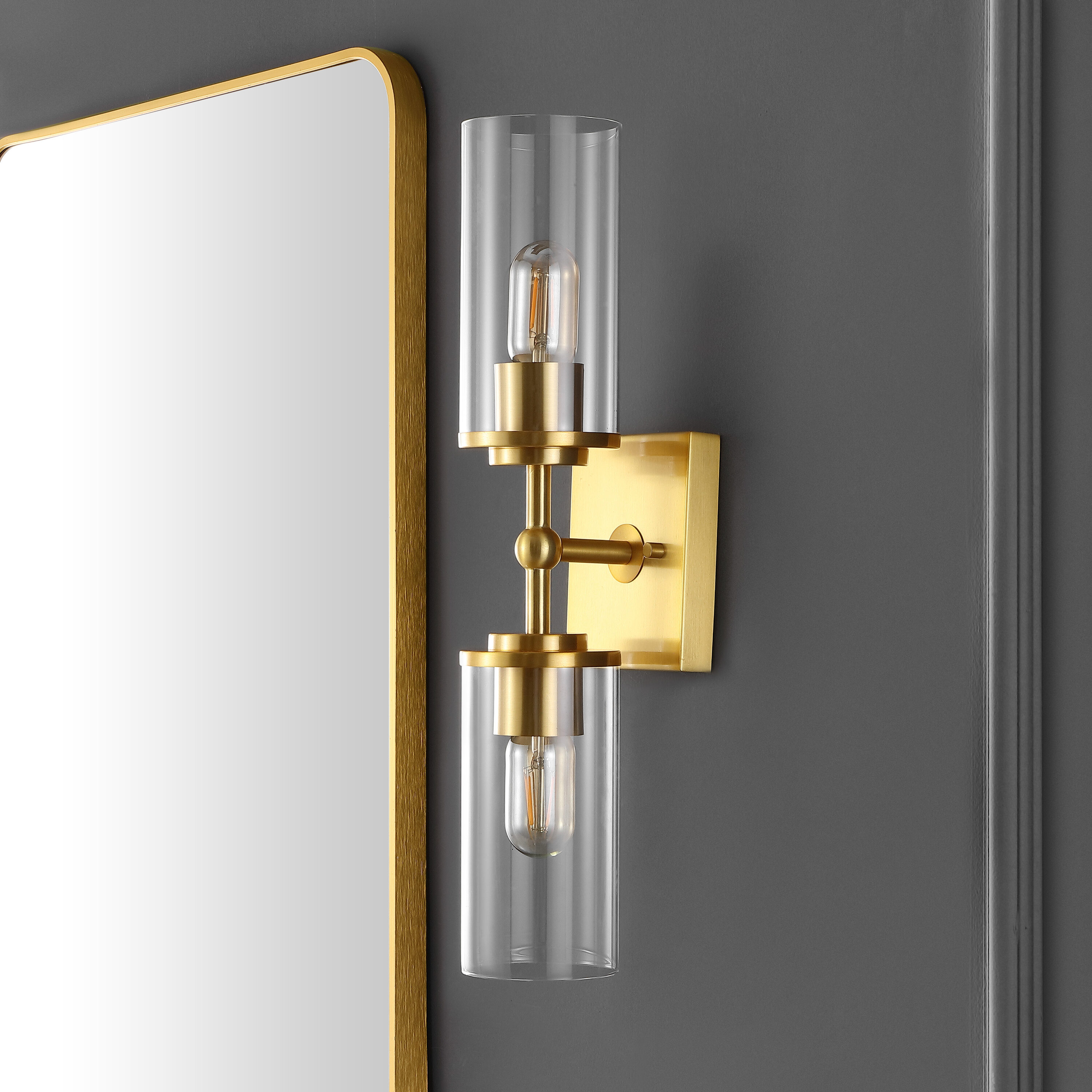 Lolita 2-Light Brass Gold Wall Sconce with Clear Shade