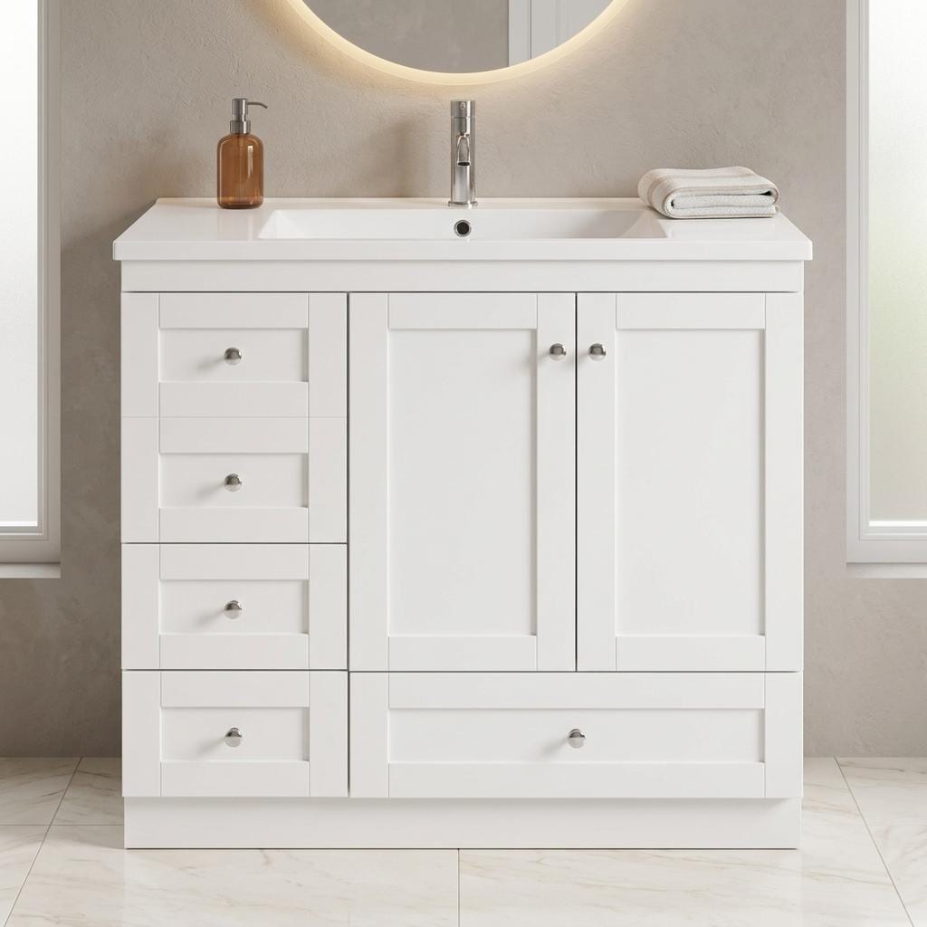 Homy Casa 36-in W White Bathroom Vanity Cabinet with Soft Close Drawers and Doors Overflow Hole Resin Sink