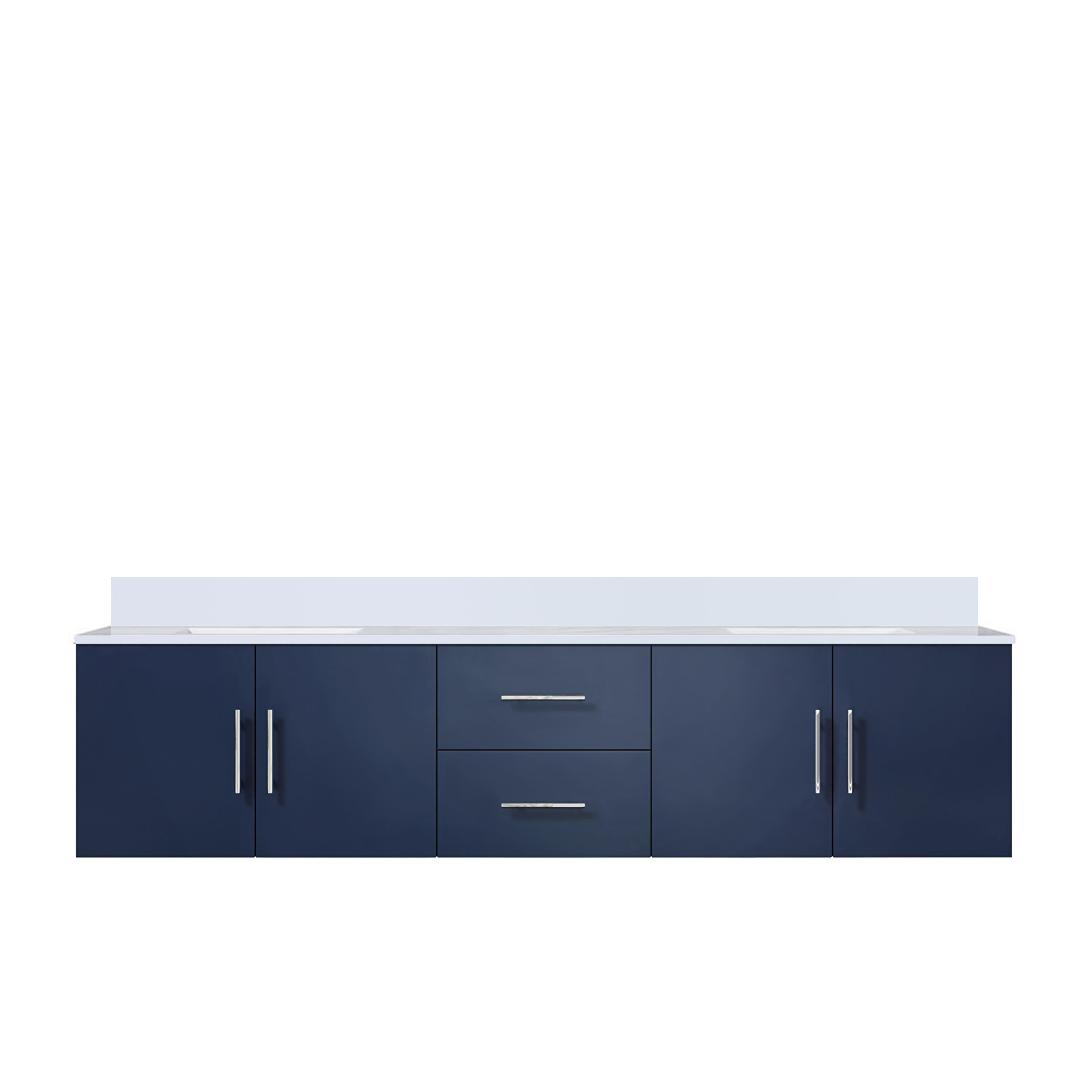 Lexora LVG80DE200 Geneva 80-in Navy Blue Undermount Double Sink Floating Bathroom Vanity with White Quartz Top