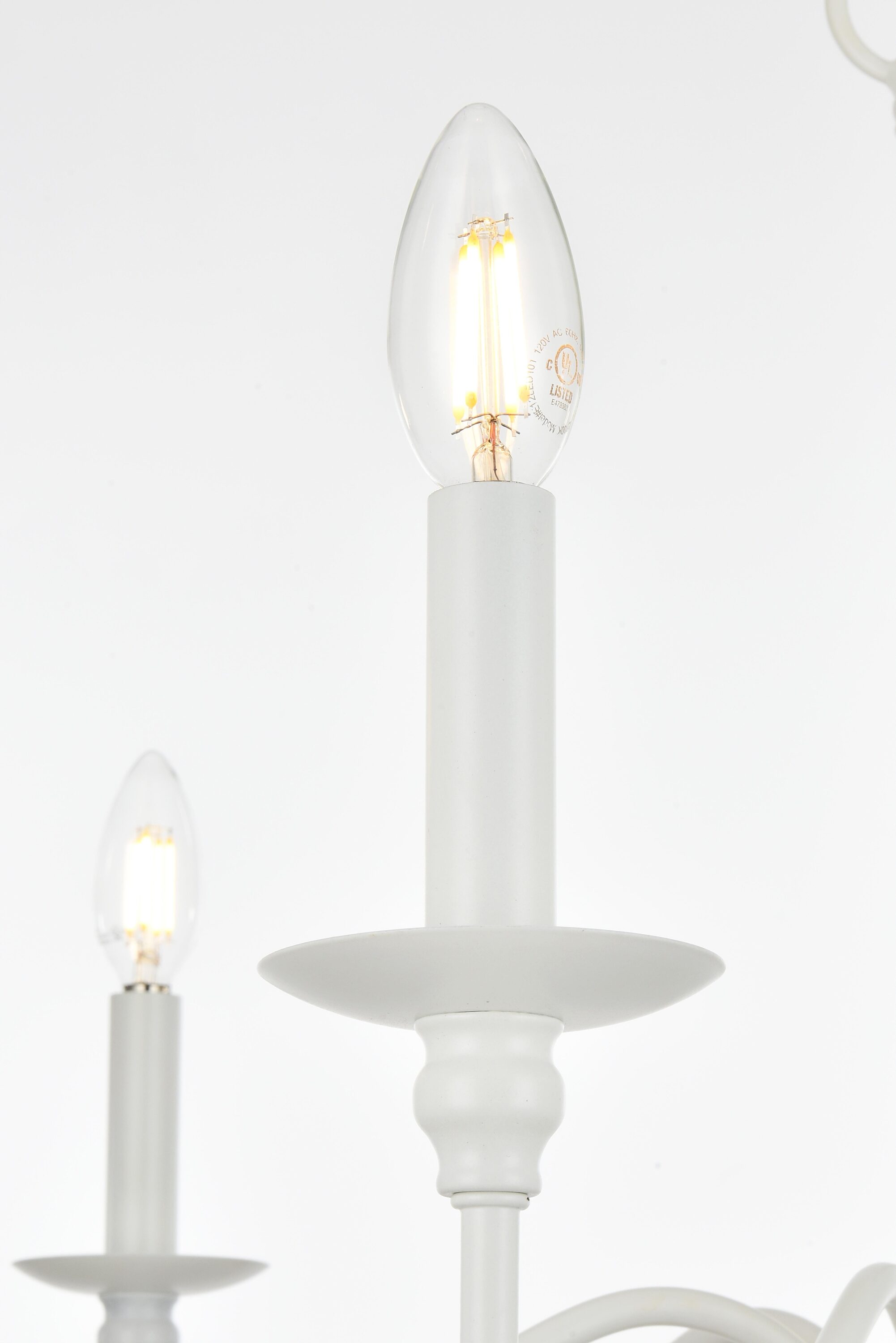 White Iron 6-Light Candle Chandelier with Adjustable Chain