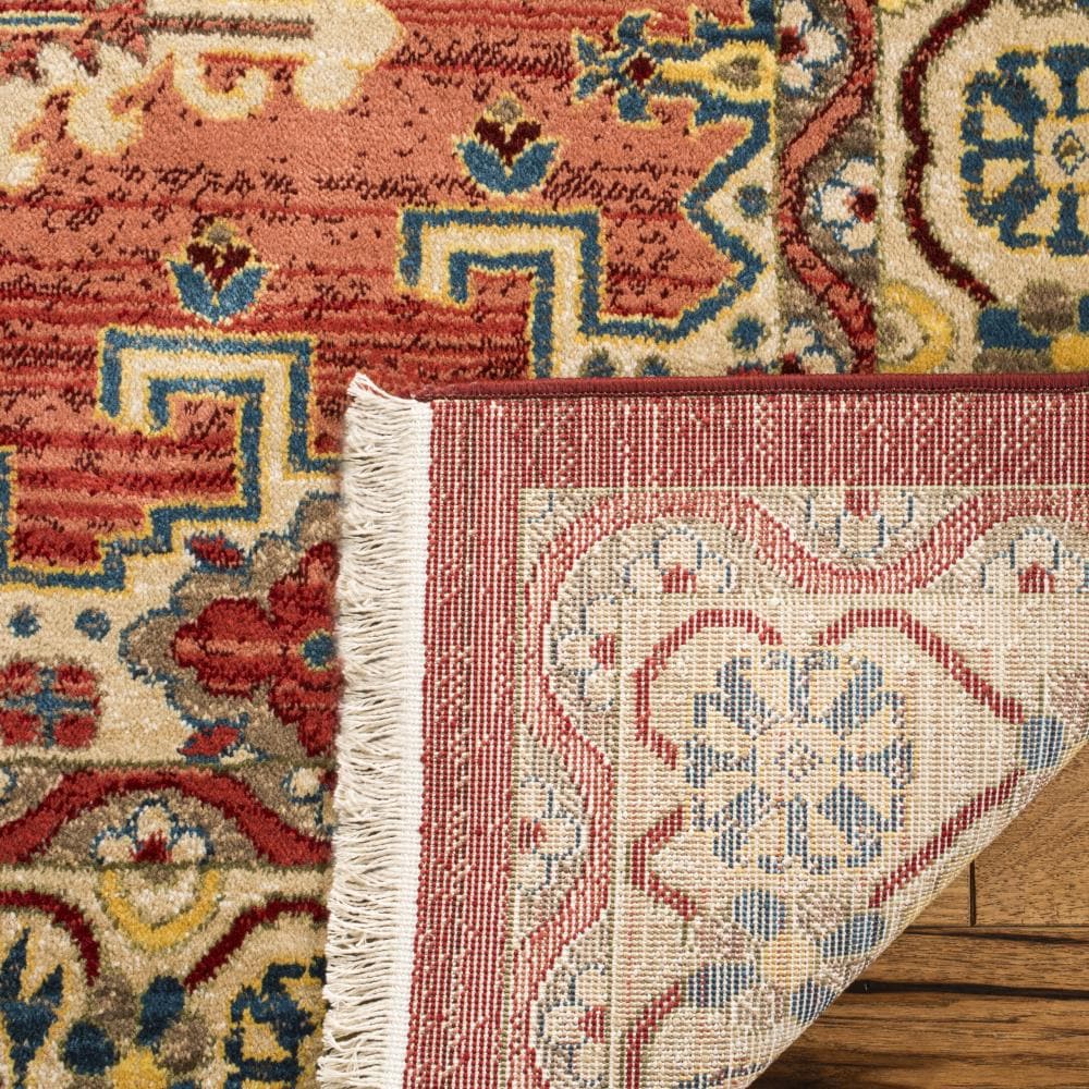 Reversible Red Synthetic 59" Easy-Care Rectangular Rug